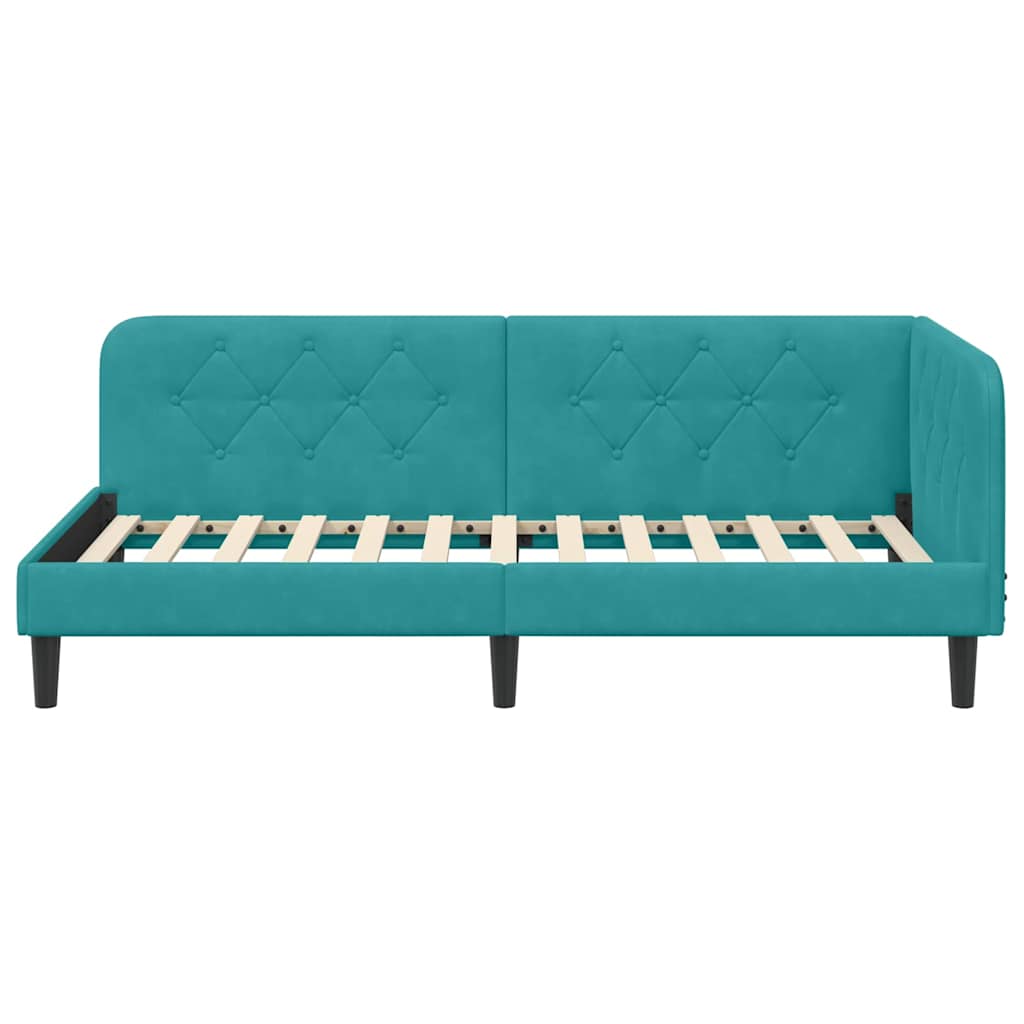 Cadre de lit d'angle turquoise, 90 x 190 cm, velours - 5