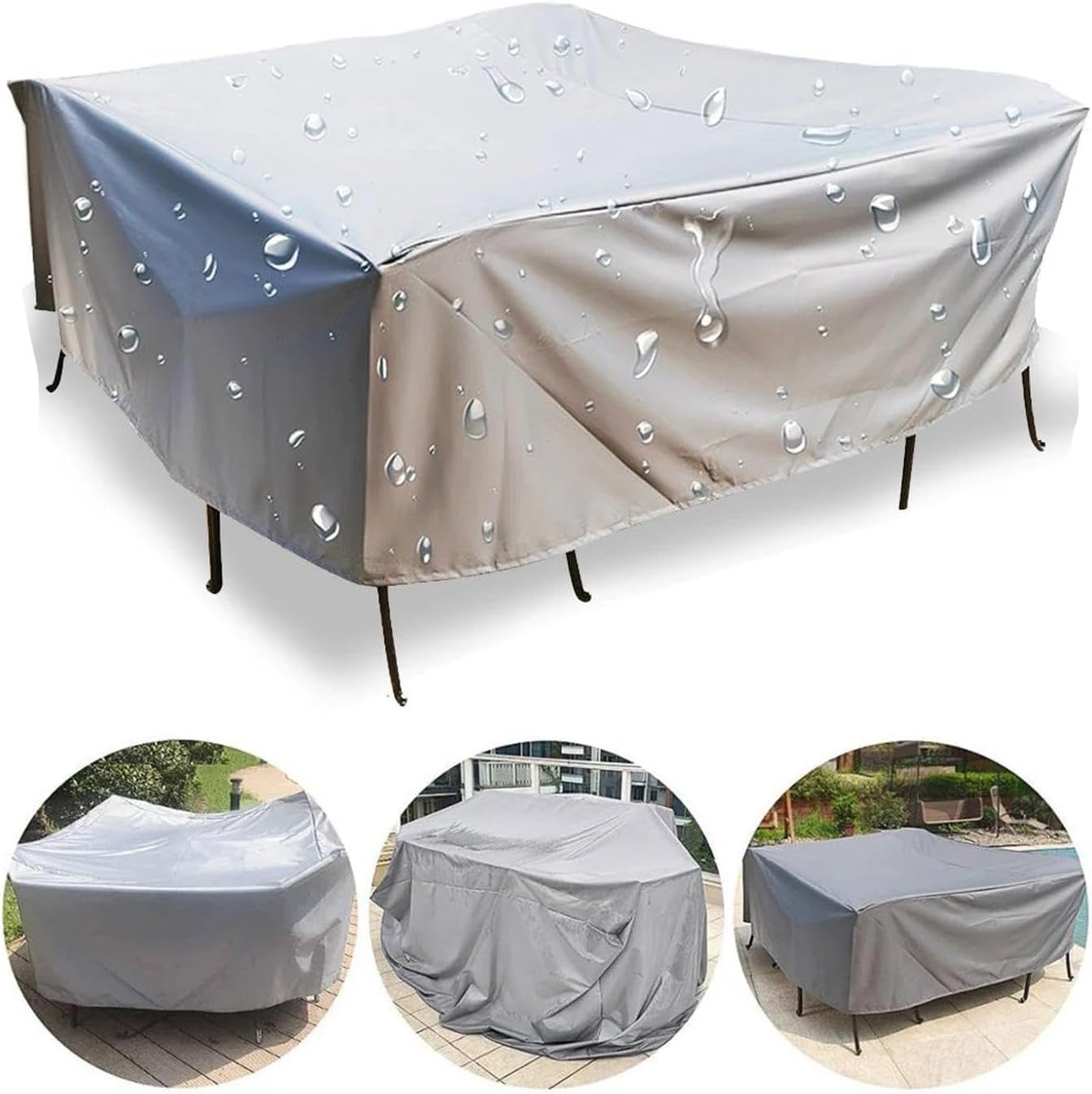 Copertura Universale Impermeabile Per Mobili Da Giardino - Telo In Polietilene 600D Per Tavolo E Sedie Da Esterno, Protezione Da Pioggia E Sole, Nero