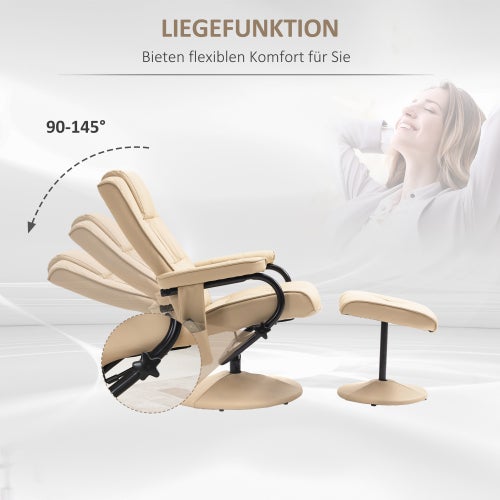 Fauteuil Relax avec Fonction Relaxation, Fauteuil de Massage TV avec Repose-pieds, Cuir Synthétique Crème, 77x84x95 cm - 5