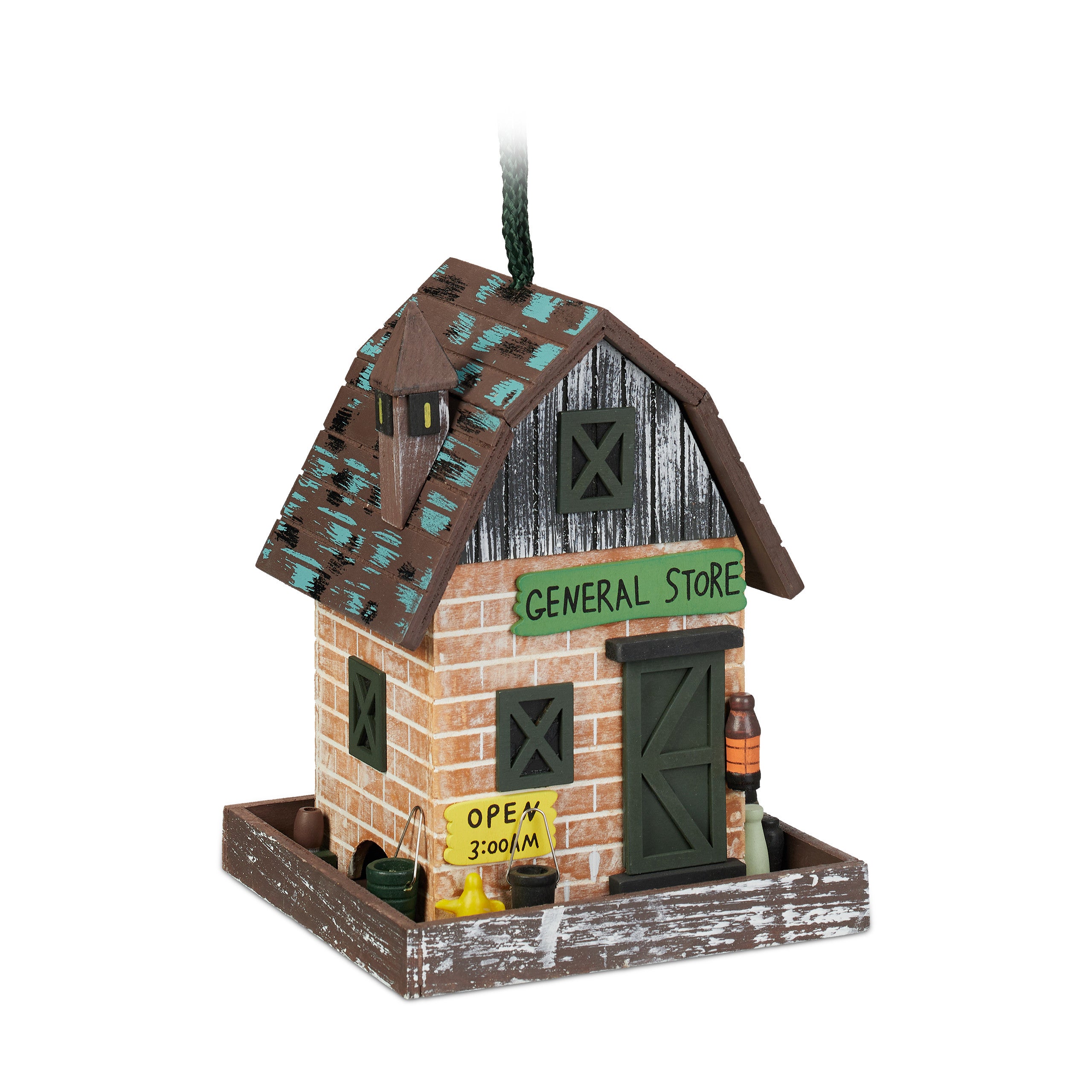 Relaxdays casa pájaros decorativa diseño tienda, réplica pajarera colgante, nido techo abatible, 23x18x18cm, multicolor