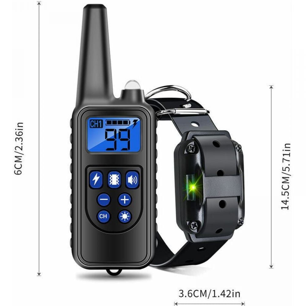 Collar para perros impermeable y recargable, alcance de 800 m, descarga eléctrica, sonido, negro - 2