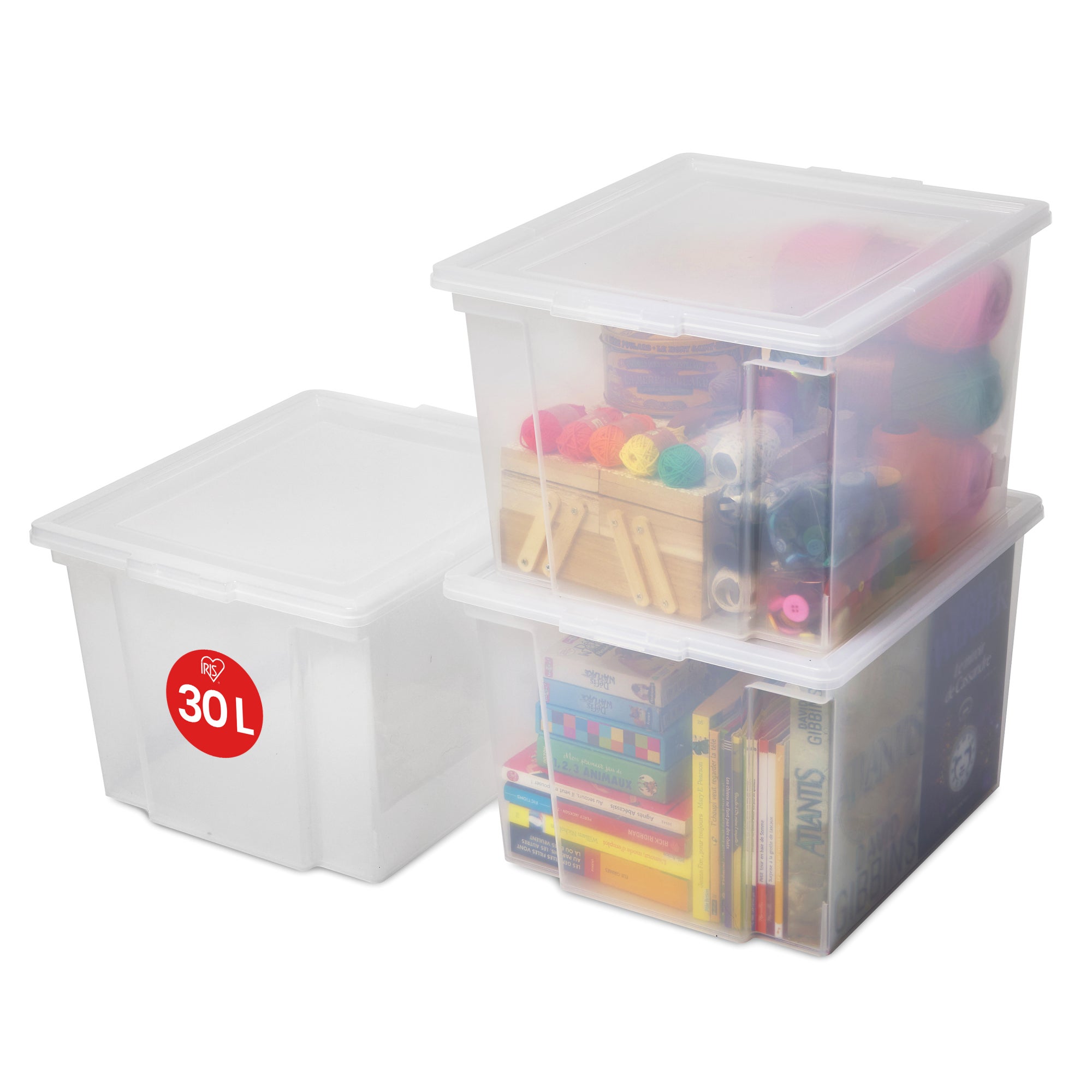 Iris Ohyama Lot De 3 Boîtes Rangement Plastique Avec Couvercle - Empilables, Solides, Pour Cuisine Salle De Bain Chambre Bureau - Taille S 6,15L