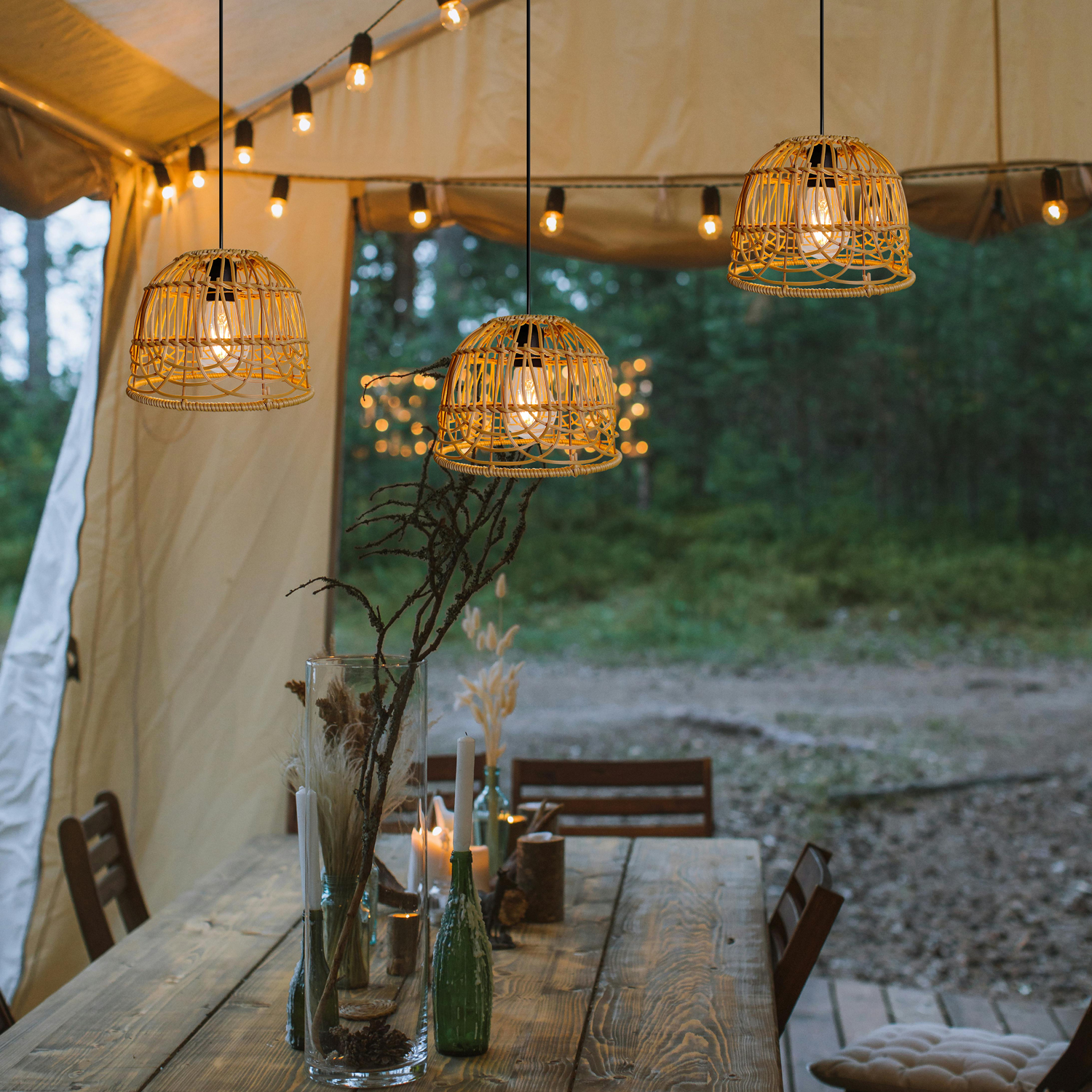 Lampadario in rattan - lampadario da esterno bohémien portatile, attacco E27, lampadario in rattan intrecciato artigianale, con telecomando - 8