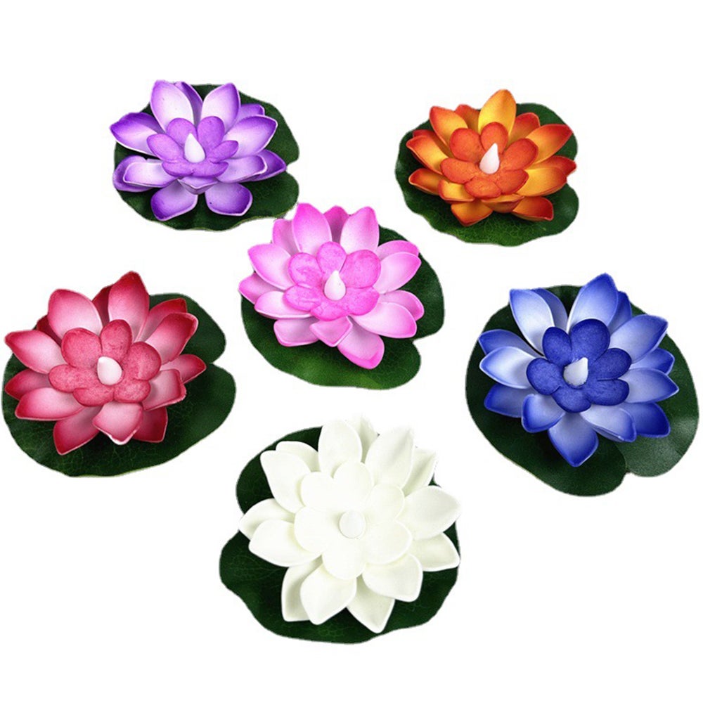 Pływająca lampa LED z indukcją kwiatu lotosu, mała wodoodporna lampka nocna, dekoracja basenu wodnego, 6 sztuk