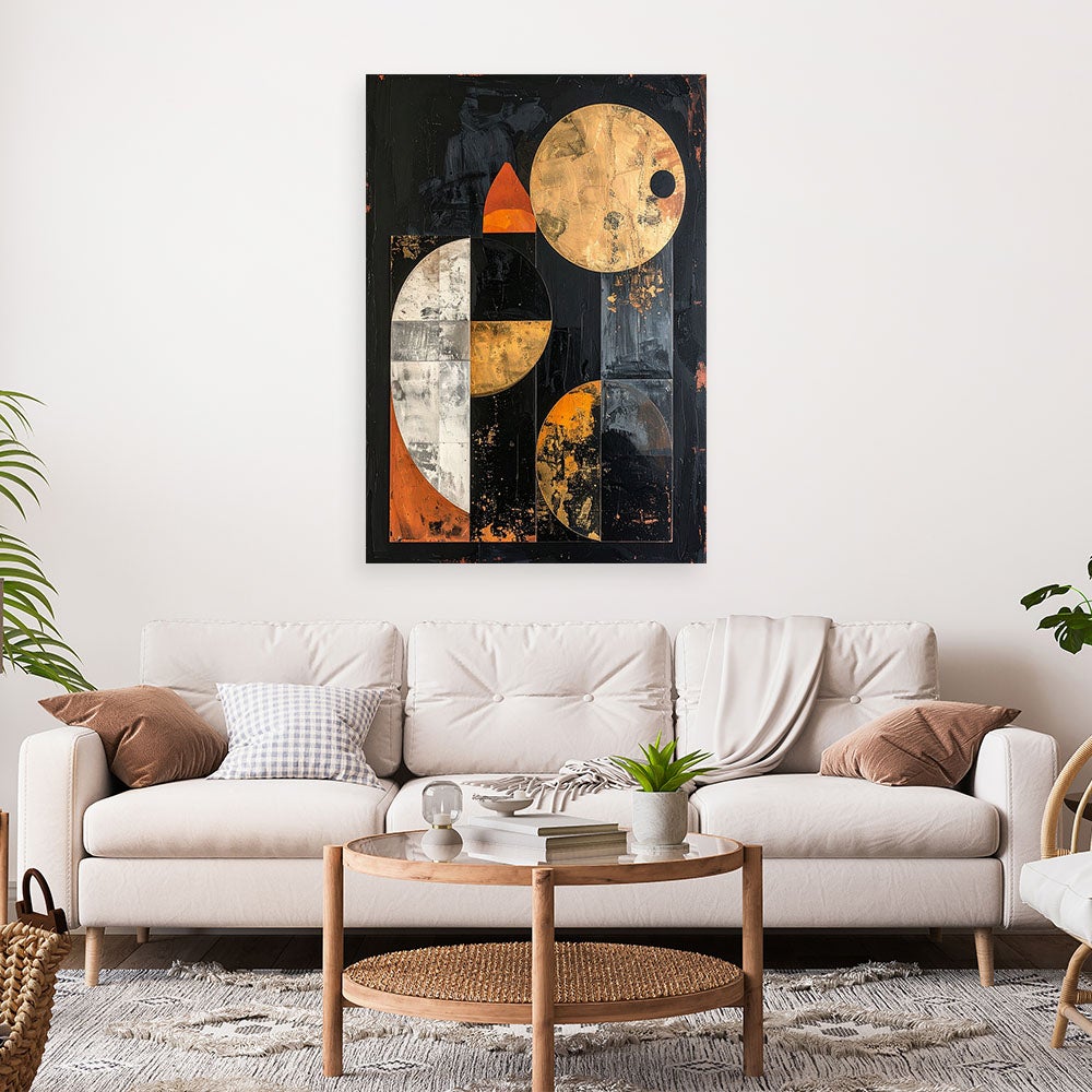 Obraz do salonu sypialni, Abstrakcja geometryczna złoto czarna w stylu glamour 60x90 - 2