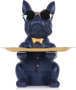 Noir - Statue de chien bouledogue ançais, Sculpture nordique, rangement de bijoux, décoration