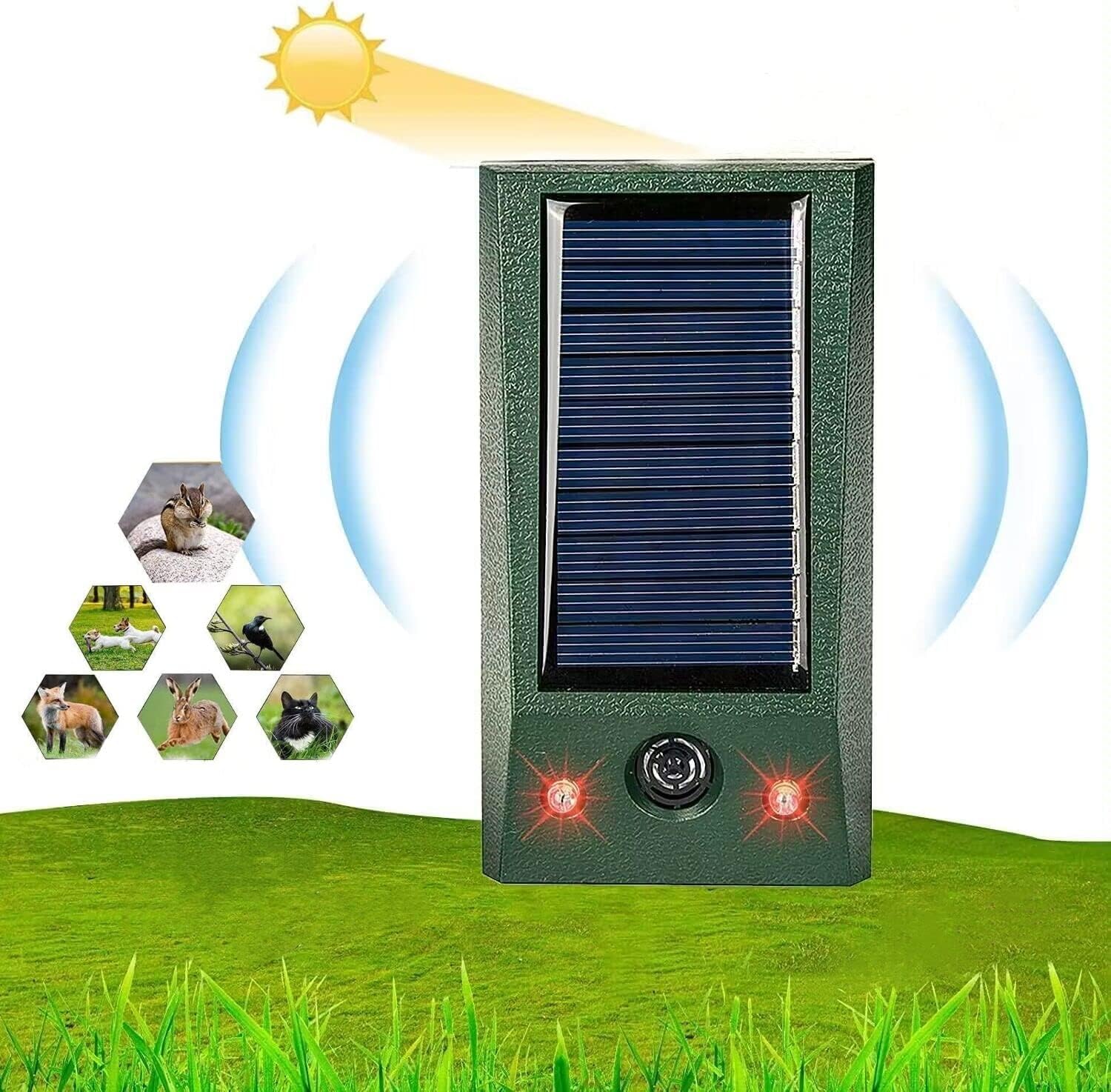 Ultradźwiękowy odstraszacz zwierząt – zasilany energią słoneczną – regulowana częstotliwość – 2 regulowane tryby – odstraszacz zwierząt