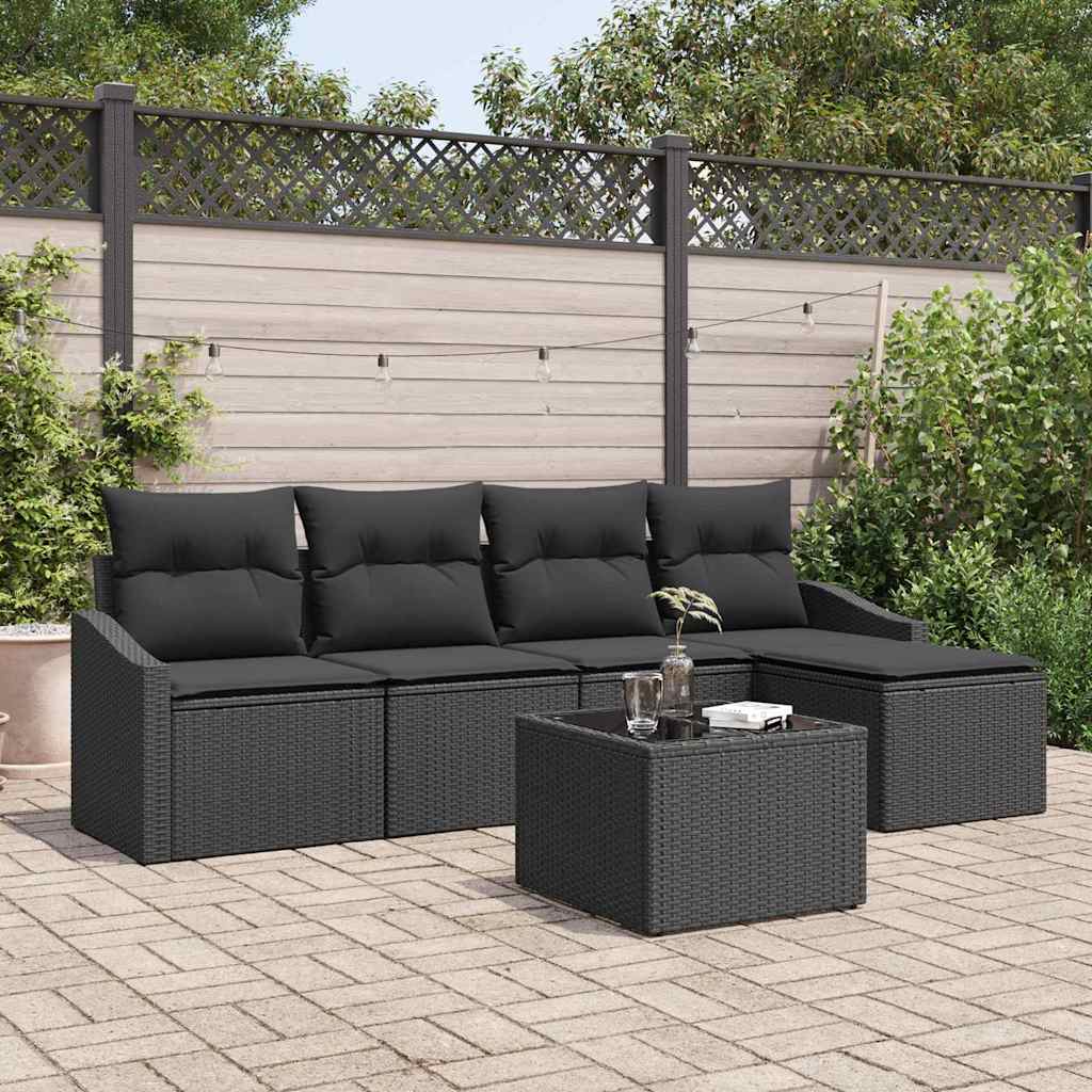 Zestaw Sof z poduszką 6 pcs Czarny polirattan vidaXL