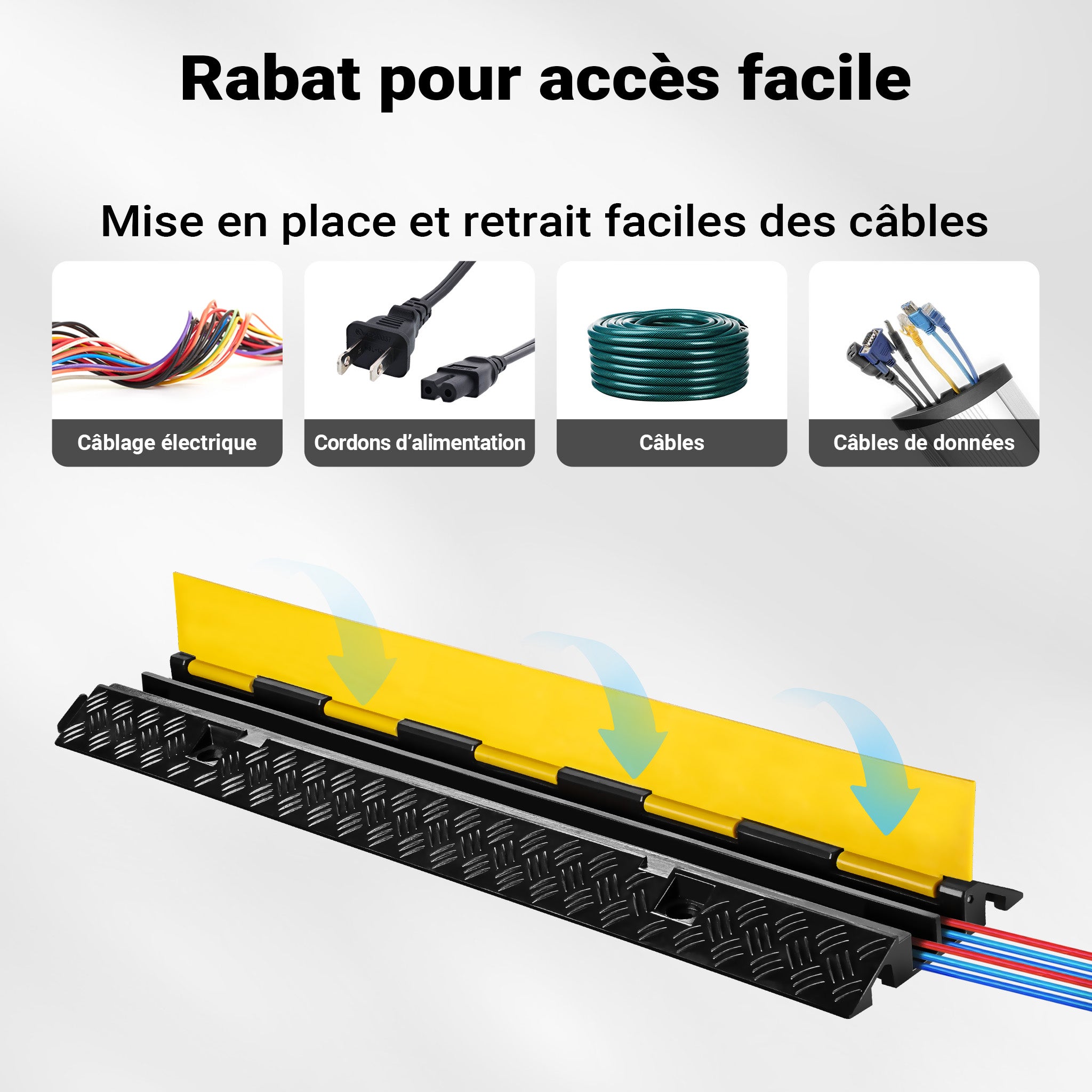 Wiltec Pedana passacavi carrabile 98 x 24 x 4,5 cm, copricavi con portata 13 t, copritubo calpestabile fino a 30 km/h, protezione antiurto da ester - 6