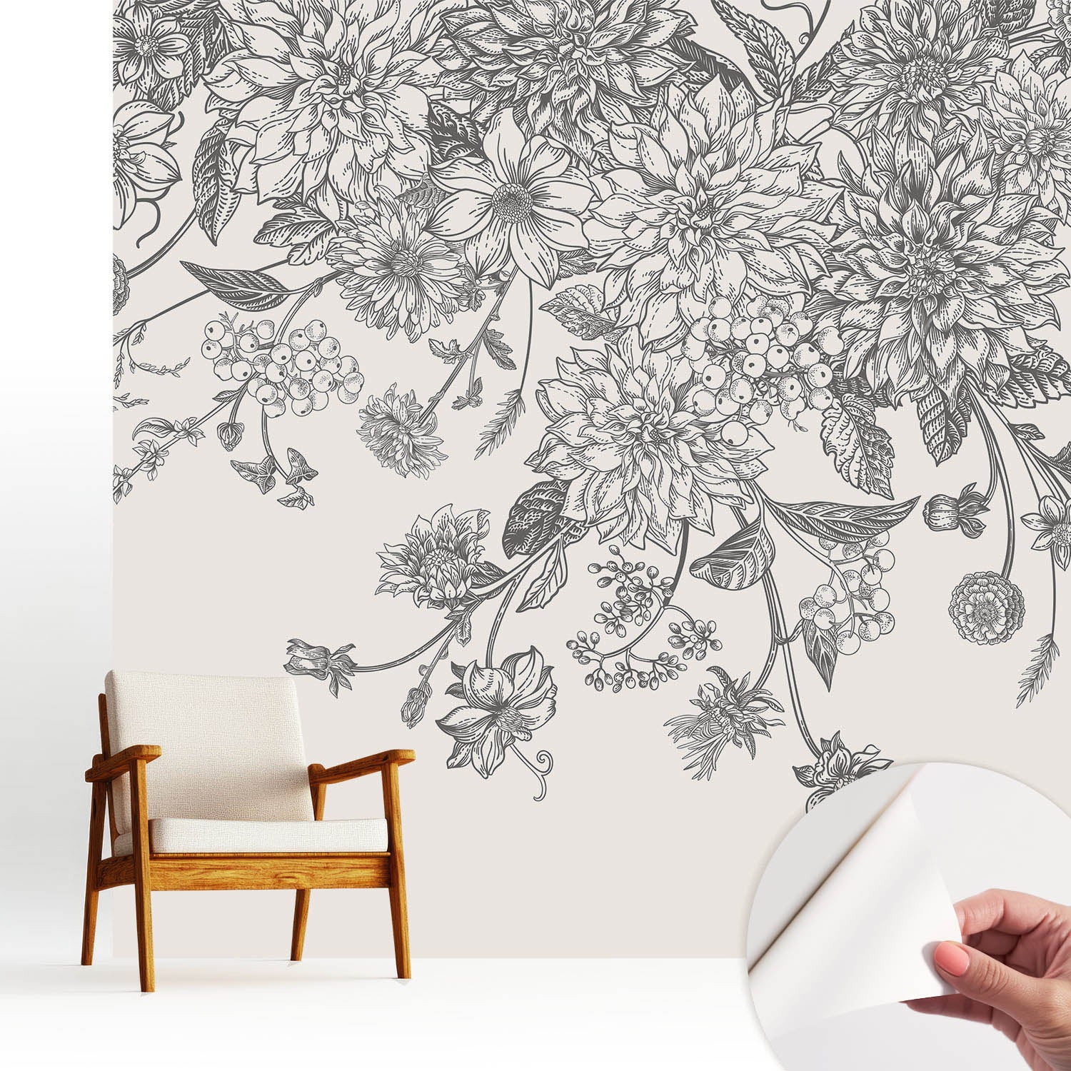 Tapeta dekoracyjna - nowoczesny motyw - powierzchnia odporna - montaż bez kleju 250x250 cm - Kwiaty elegancja harmonia natury TULUP