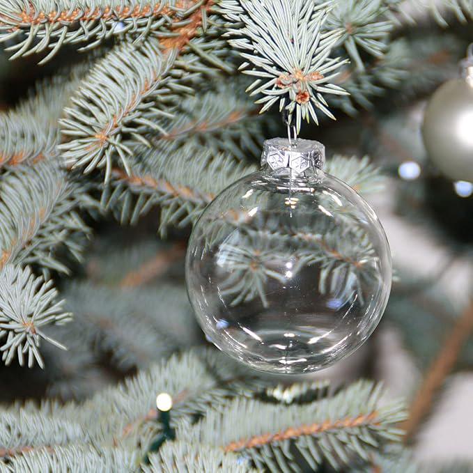 Lot de 12 boules de Noël en verre transparent 4E's Novelty de 8 cm - Boules de Noël en verre remplissables avec cordon de suspension, grandes boules d - 4