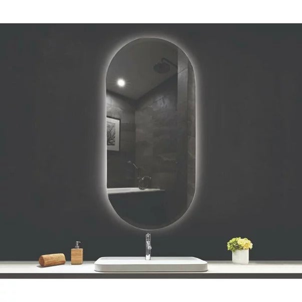Oglinda Fluminia Dali Ambient 50, 50x95x3.5 cm, ovala, cu iluminare LED, 3 culori, dezaburire