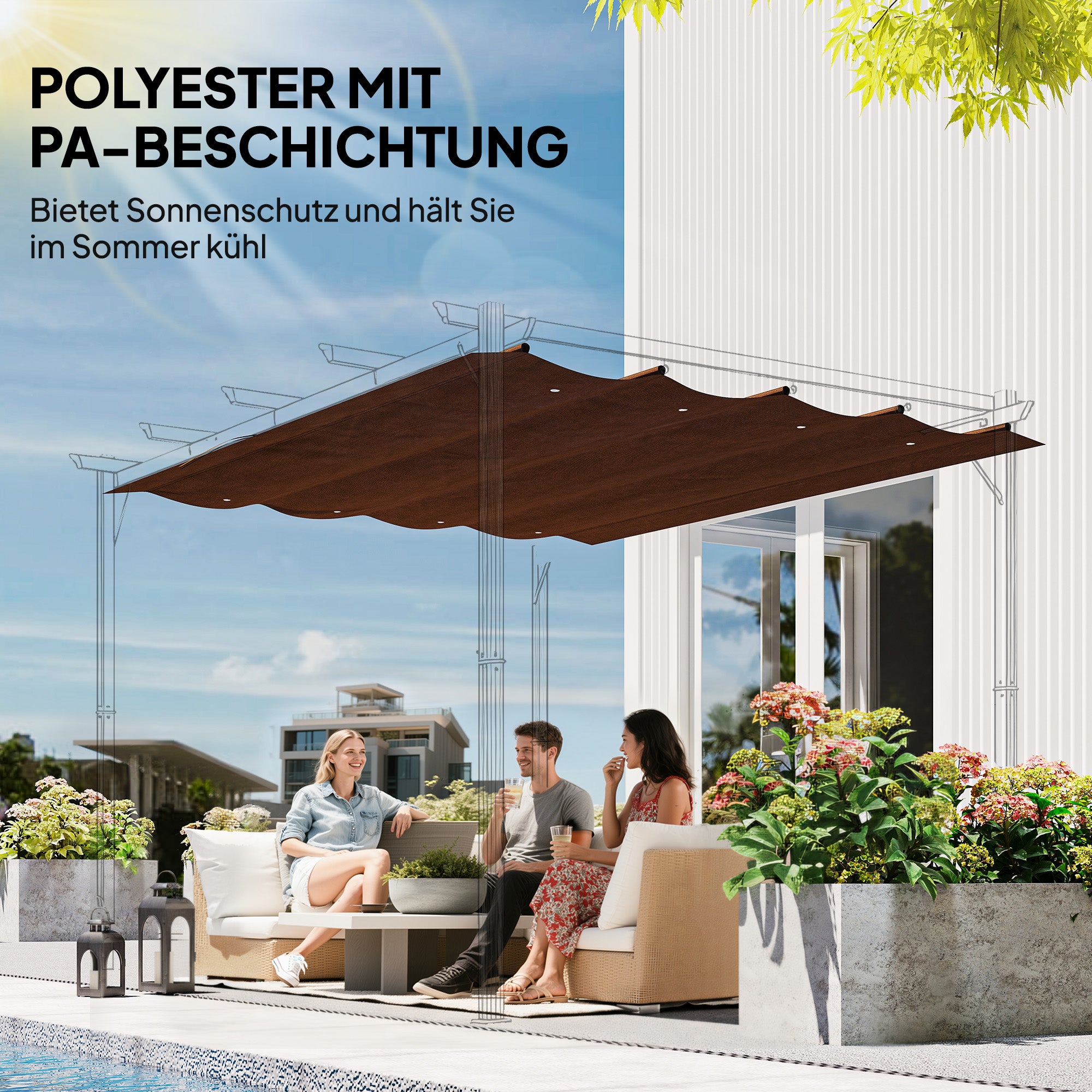 Toiture de remplacement pour pavillon de jardin de 2,85 x 2 m, extensible, montage facile, polyester, couleur café - 6
