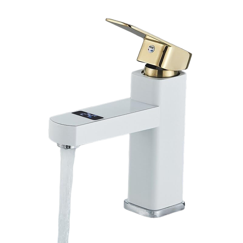 Inteligentna bateria umywalkowa z wyświetlaczem cyfrowym, bateria umywalkowa do łazienki (krótka platynowa)