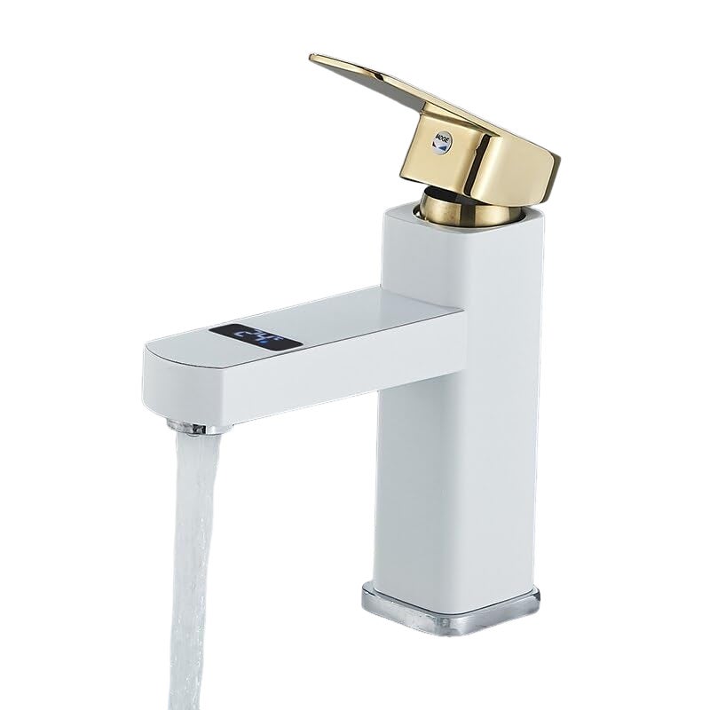 Inteligentna bateria umywalkowa z wyświetlaczem cyfrowym, bateria umywalkowa do łazienki (krótka platynowa)