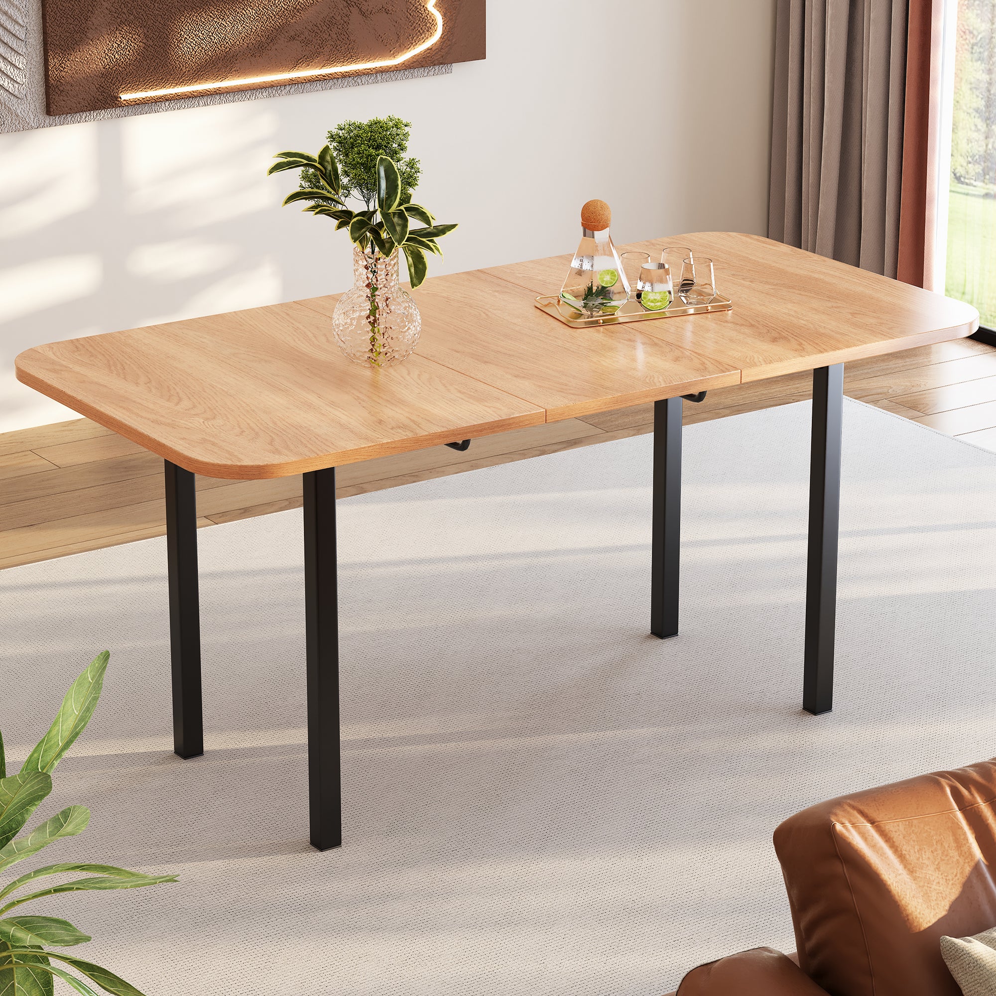 Rozkładany stół jadalny dla 4-6 osób - dł. 120/160 x szer. 80 x wys. 75 cm - drewno MDF i metal - naturalny - 5