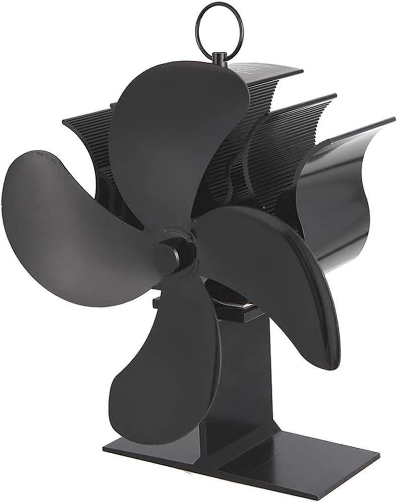 Czteropłatowy wentylator do pieca, wentylator kominkowy, wentylator do pieca na drewno, cyrkulacja ciepła, rozmiar mini, zasilany przez