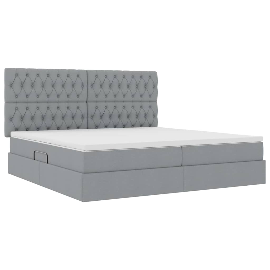 Lit avec rangement et matelas, en tissu gris clair, pour la chambre, 200 × 200 cm - 5