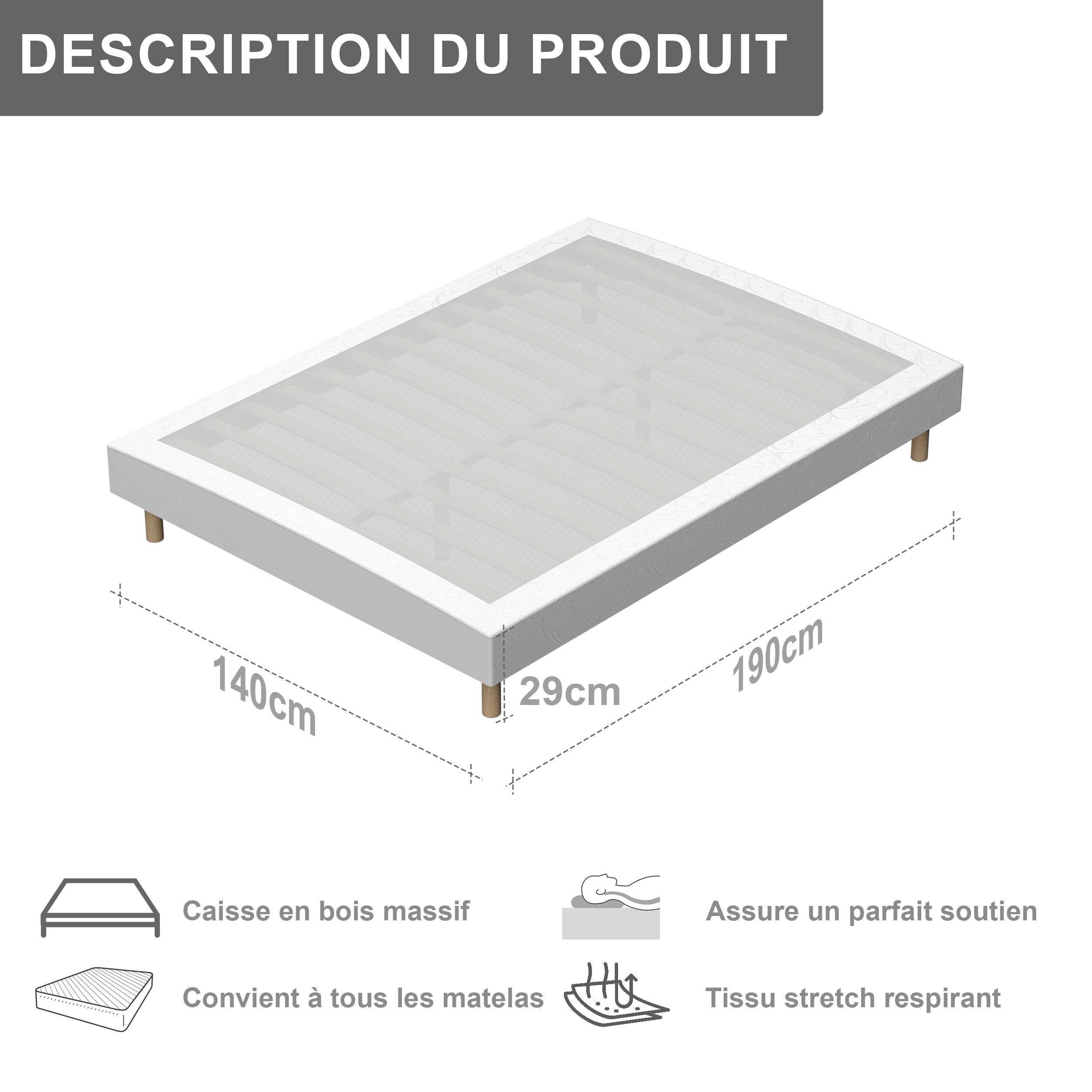 TEENO Ensemble Matelas à ressorts+ Lit Sommier Tapissier Déco 140x190cm, Epaisseur du Matelas 22cm - 8