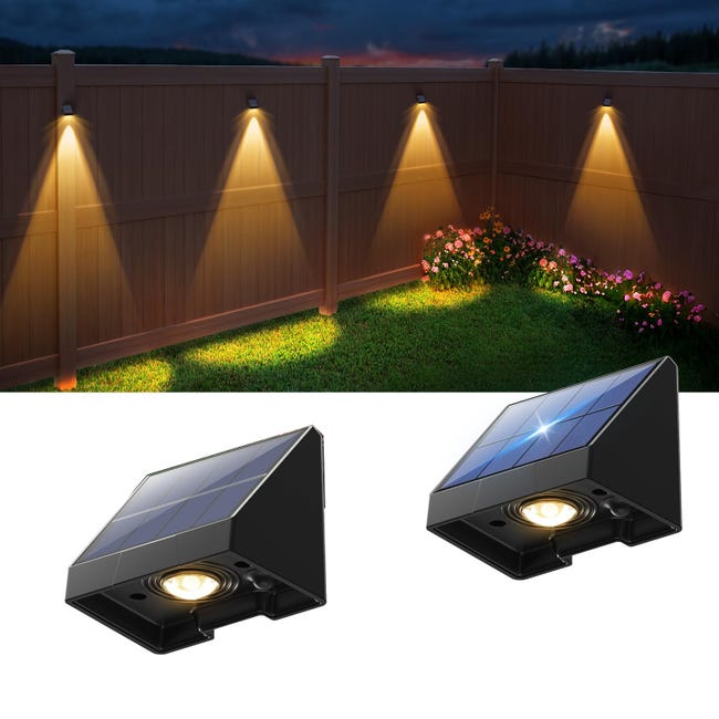 Confezione da 4 luci solari per esterni, luci per recinzione solare a LED in 2 modalità, luci solari impermeabili per ponte, applique solare | Leroy Merlin Confezione da 4 luci solari per esterni, luci per recinzione solare a LED in 2 modalità, luci solari impermeabili per ponte, applique solare | Leroy Merlin