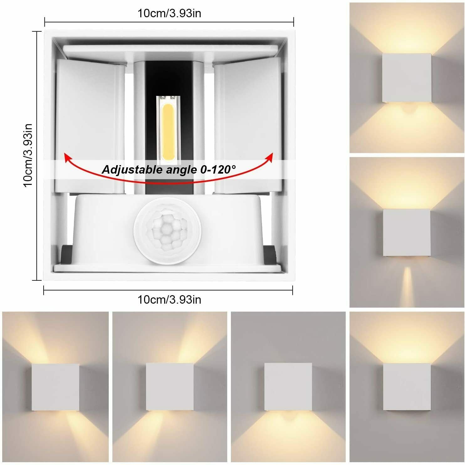 NOLUXA Applique Murale Exterieur, Lampe Detecteur De Mouvement Interieur 8w Applique Murale Chambre 3000k Blanc Chaud Impermeable Ip65 Balcon Escaliers Salon Disponible Blanc 90986324