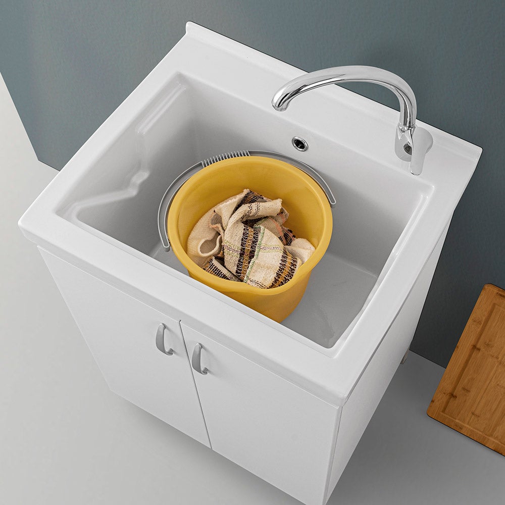 Mobile lavanderia 60x50 cm in ceramica bianco con kit scarico - 6