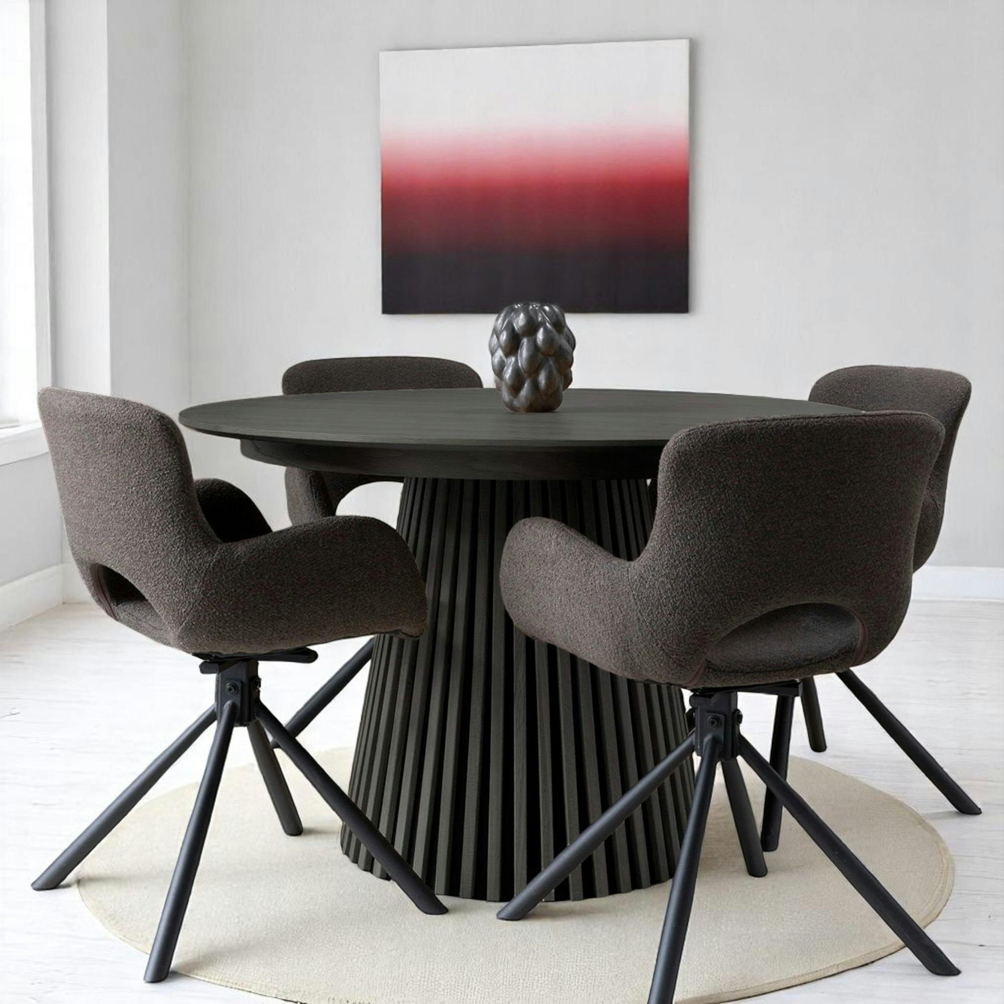 Table ronde extensible en chêne noir avec piètement baguette (3 ...