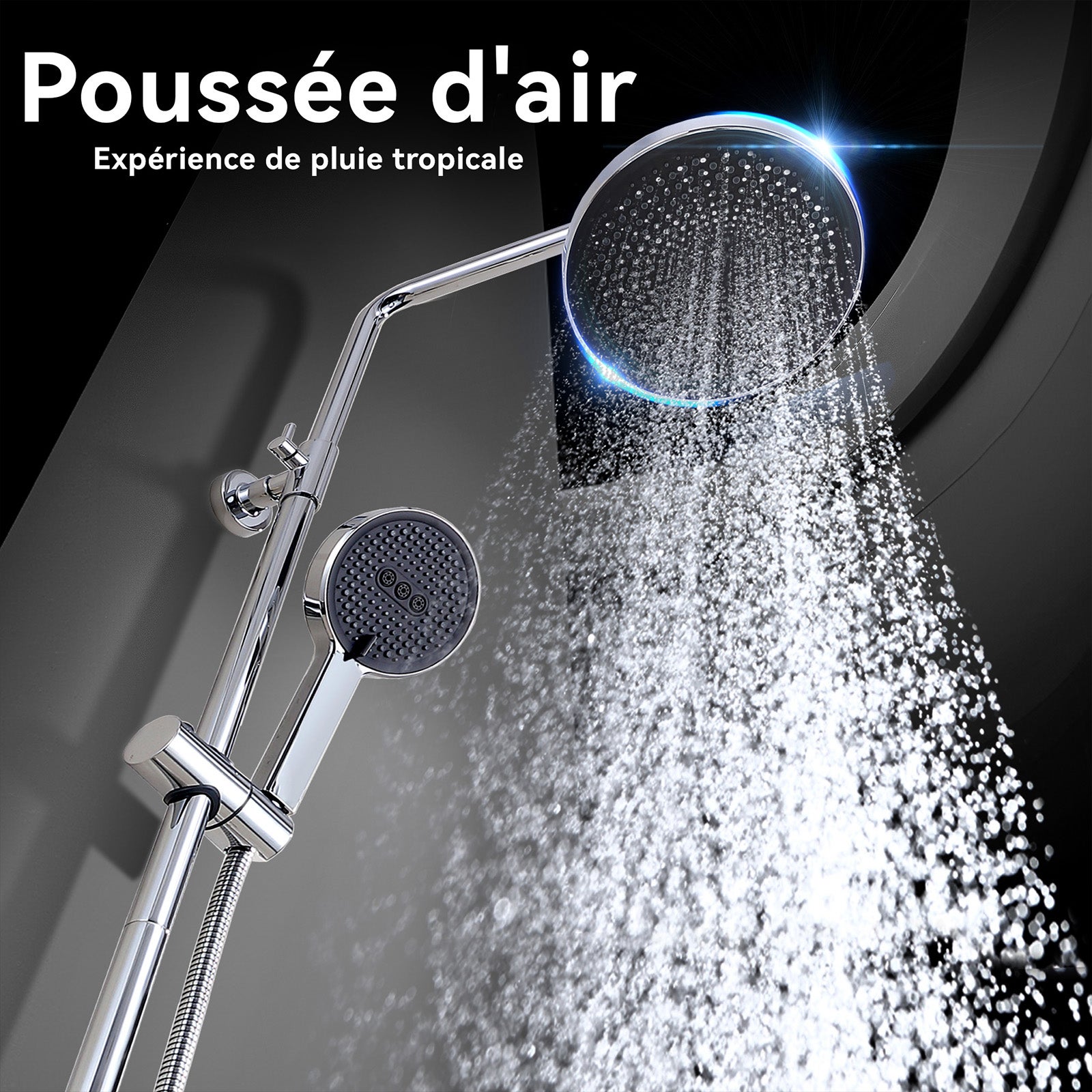 Colonne de Douche Thermostatique, Ensemble de Douche Hauteur Réglable sans Percement Supplémentaire Chromé avec Douchette 3 Jets, Mitigeur en Laiton - 6