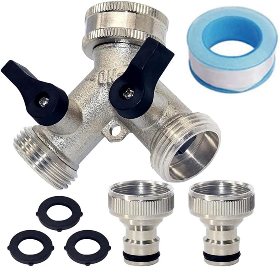 Zestaw rozdzielaczy do węży ogrodowych 2-drożnych, mosiężny rozdzielacz do węży ogrodowych w kształcie litery Y z zaworami sterującymi, do domu i ogr