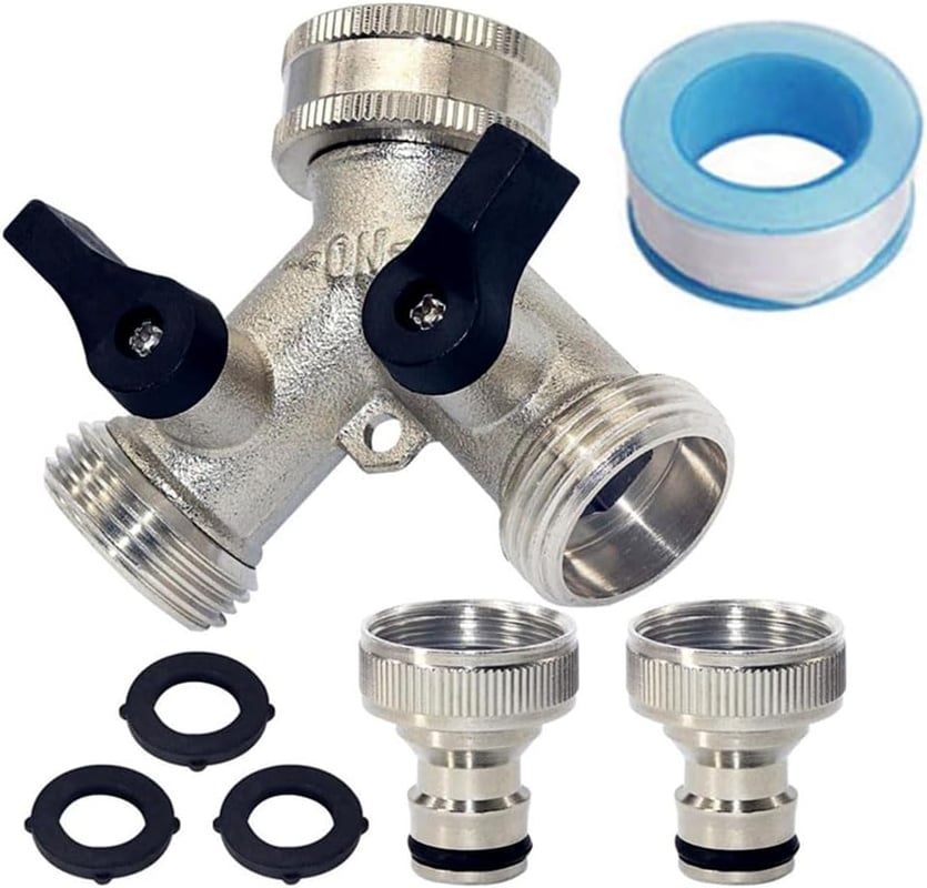 Zestaw rozdzielaczy do węży ogrodowych 2-drożnych, mosiężny rozdzielacz do węży ogrodowych w kształcie litery Y z zaworami sterującymi, do domu i ogr