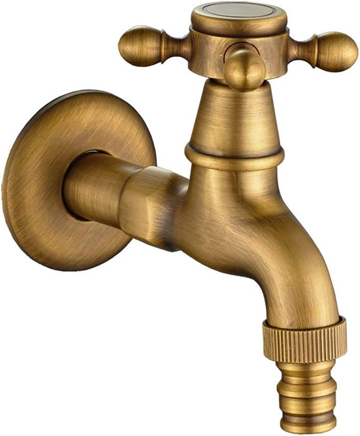 Mosiężny kran do pralki z wylewką G1/2 - zabytkowy kran ogrodowy z uchwytem krzyżowym (brąz).