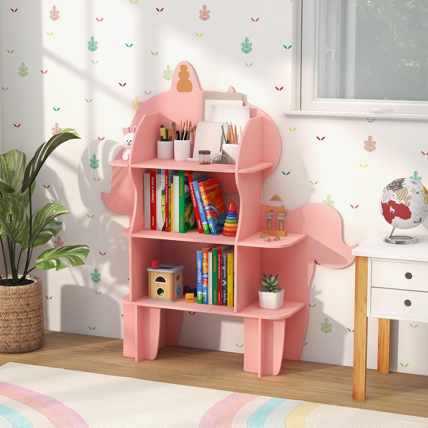 Libreria in Legno per Bambini, Organizzatore di Archiviazione Giocattoli con Ripiani, Adorabile Scaffale con Anti-Ribaltamento per Stanza dei - 9