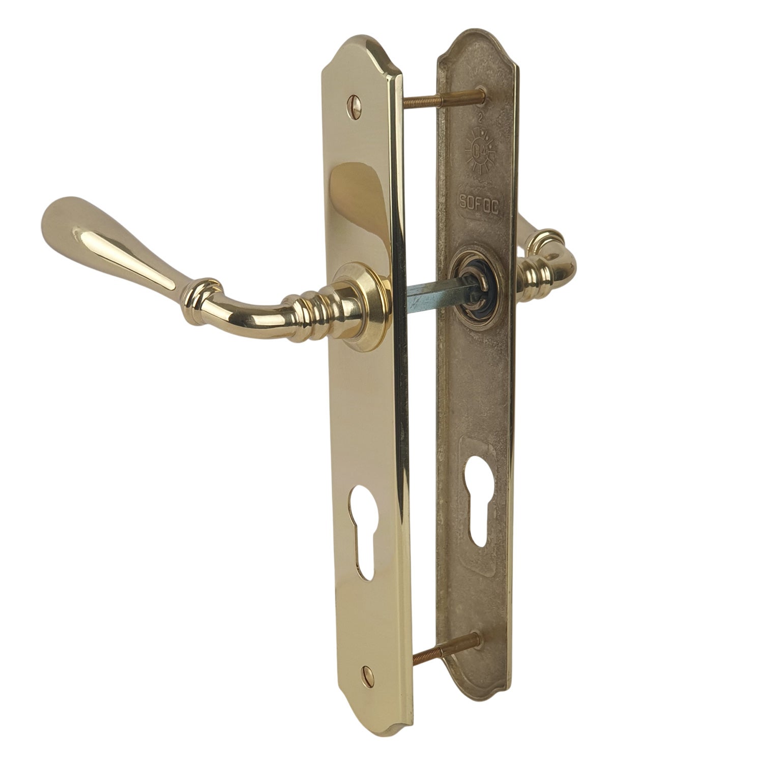 2 poignées de porte DURANCE Cylindre, Laiton poli entraxe 195 mm, entrée bureau garage - 5