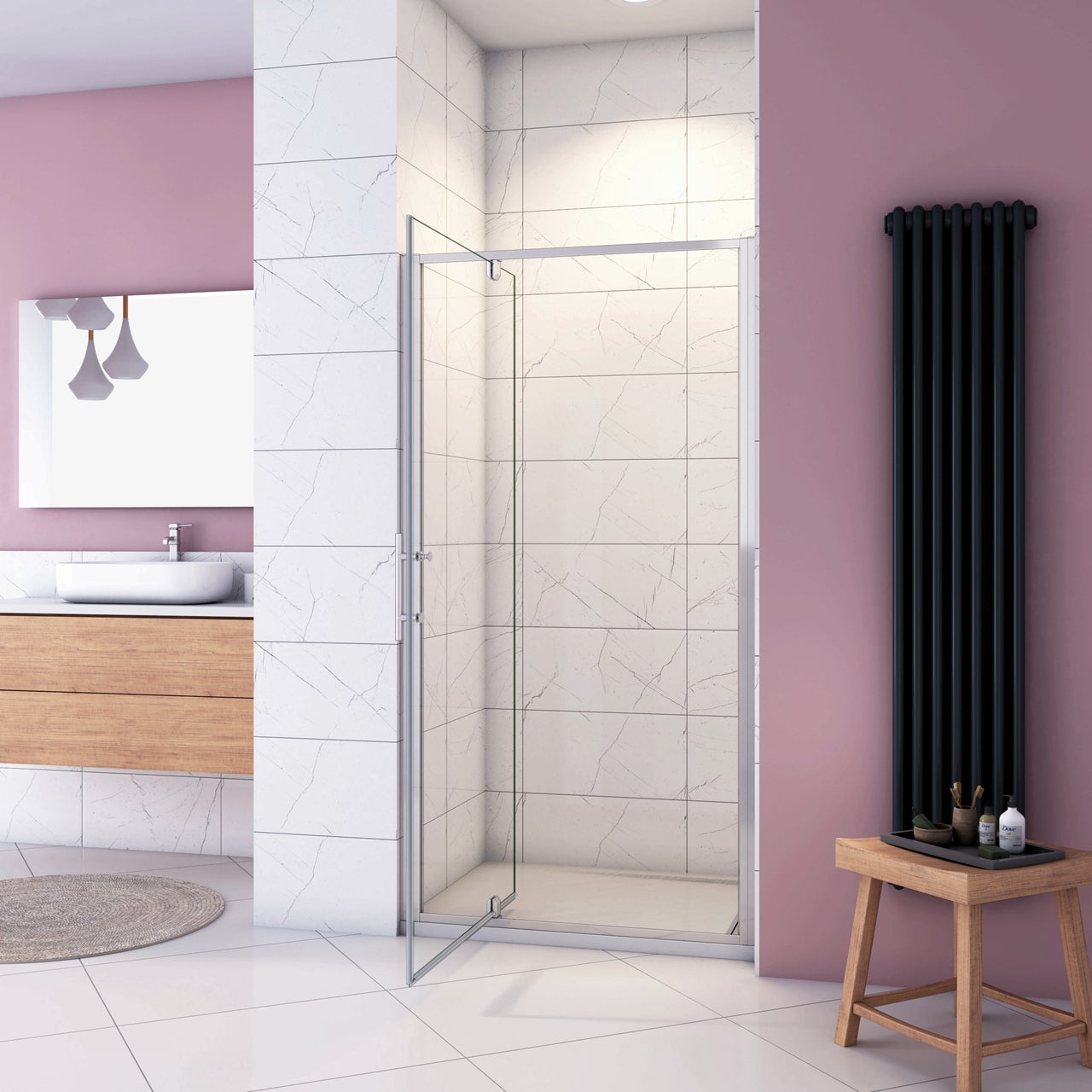 Box Doccia Per Nicchia 70x185 Cm - 2 Ante In Vetro Temperato 6 Mm, Pieghevole, Cromo Lucido