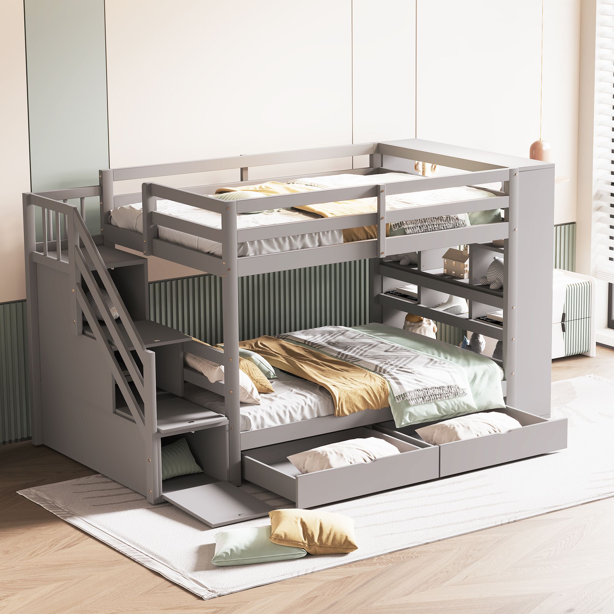 Litera De Madera Maciza 90x200 Cm Con Cajones Y Escalera - Convertible En 2 Camas, Segura Para Niños