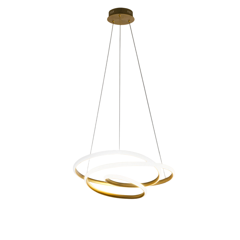 Gea Luce  Diva, Lámpara Colgante Led Regulable 47W, Diseño Moderno En Aluminio Cepillado, Luz Cálida 3000K, Anillos Entrelazados D.65cm Oro Aluminio, Leroy Merlin