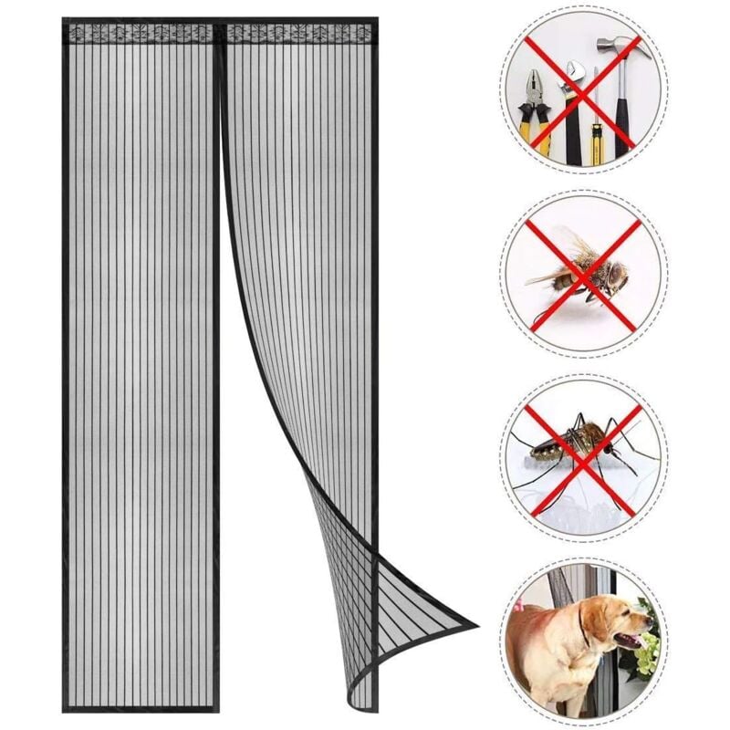 Moskitiera z zamknięciem magnetycznym - Automatyczne zamykanie, ultra cienka siatka, łatwa instalacja bez narzędzi (Czarny (Nowy styl) - 90 x 210 cm -