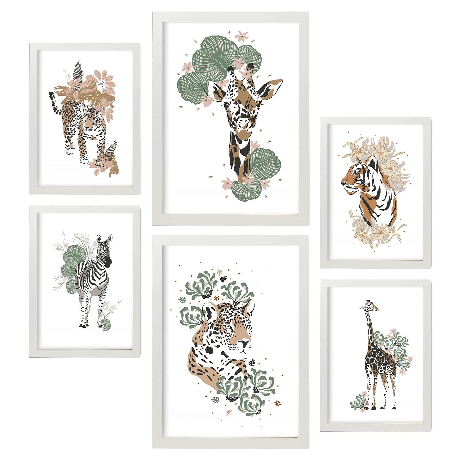 Nacnic posters de animales salvajes ilustraciones de fondo blanco con animales en patrones minimalistas diseño moderno para la a4 & a3 marcos blancos