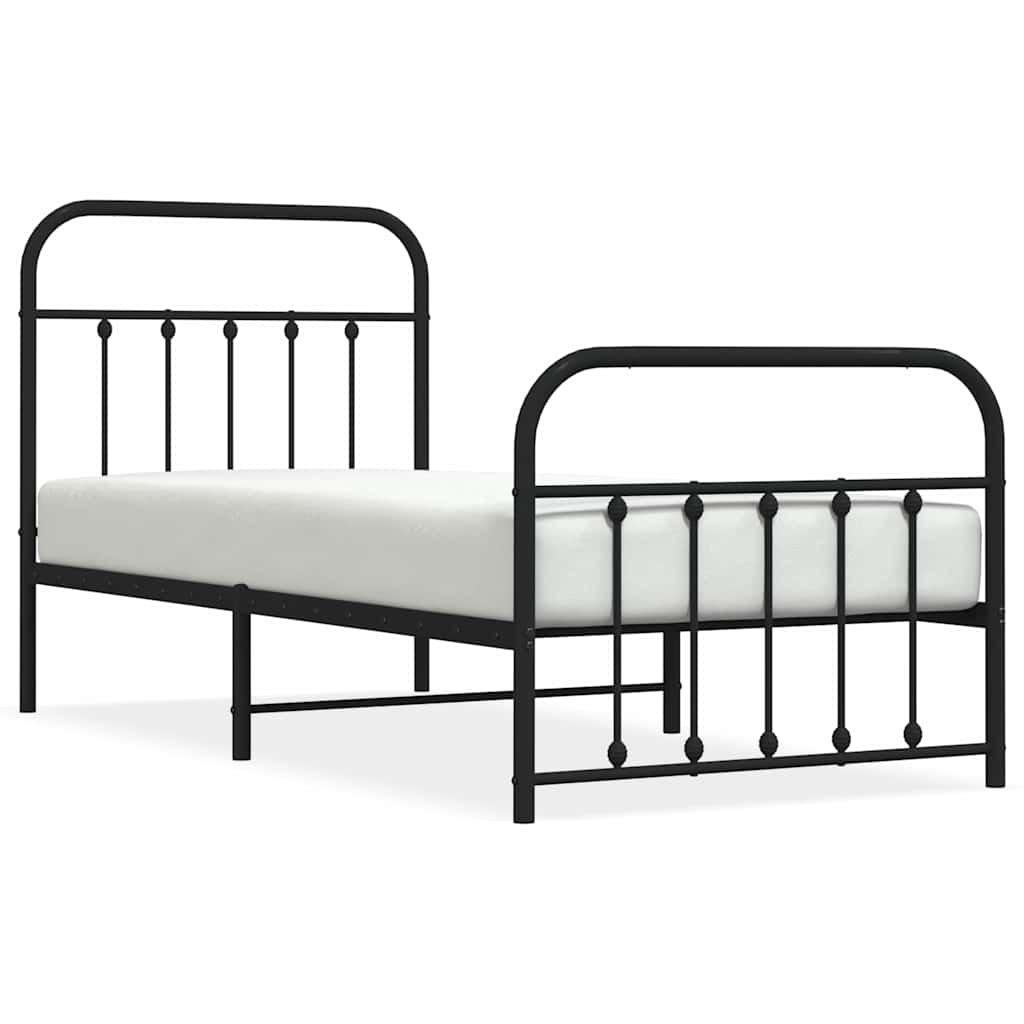 Łóżko Metalowe Rama Łóżka Ze Stelażem Do Pokoju Sypialni Czarna 90x200 cm