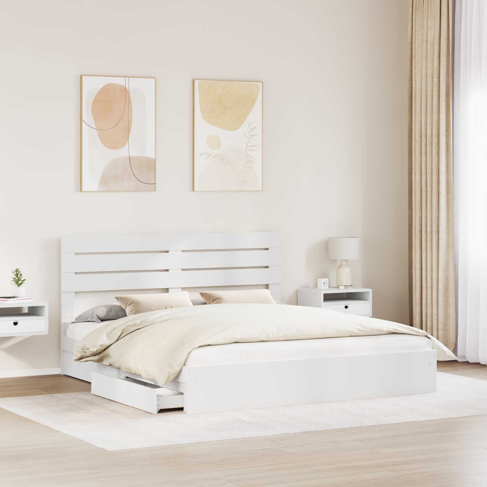 Lit de rangement blanc 180 x 200 cm panneau de bois - 3