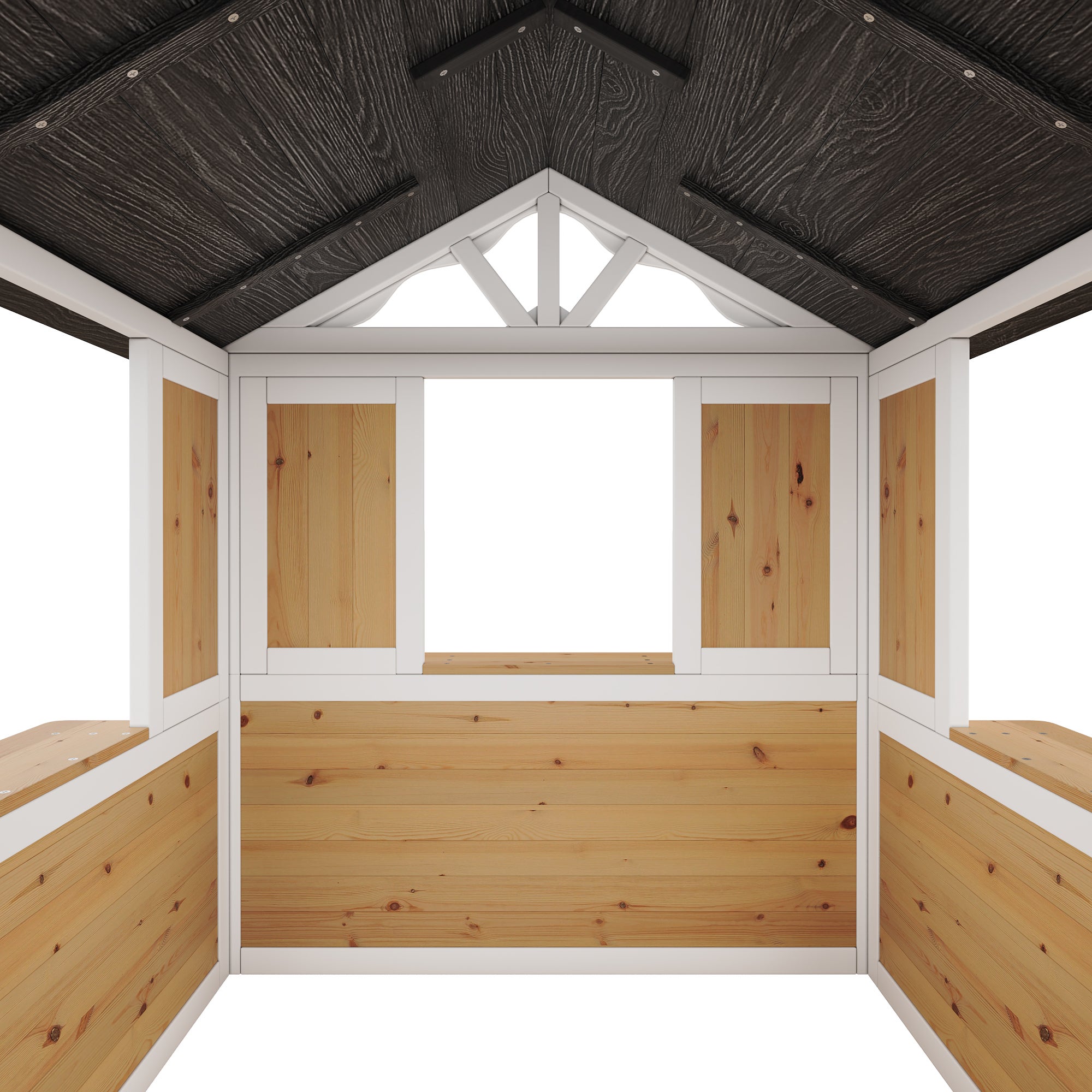 Maisonnette de jardin pour enfants en bois de sapin, cabane outdoor avec fenêtre de vente, jardinière et toit résistant, certifiée EN 71 - naturel - 8