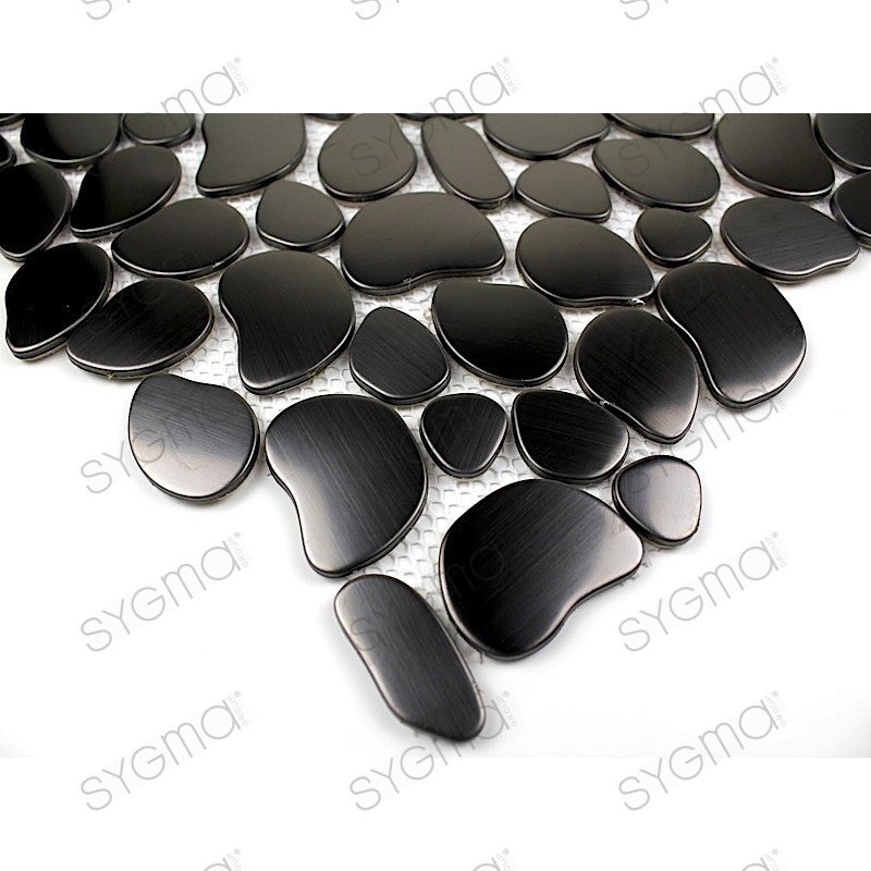 mosaique carrelage inox pour sol et mur douche et salledebain galet noir - 2
