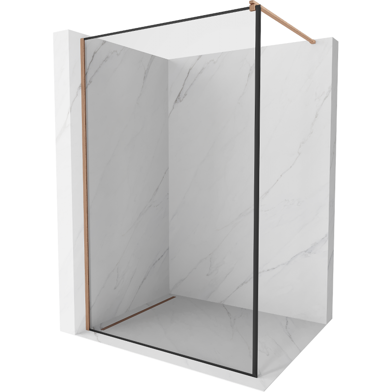 Mexen Kioto ścianka prysznicowa Walk-in 60 x 200 cm, czarna ramka 8 mm, miedź szczotkowana - 800-060-101-65-70