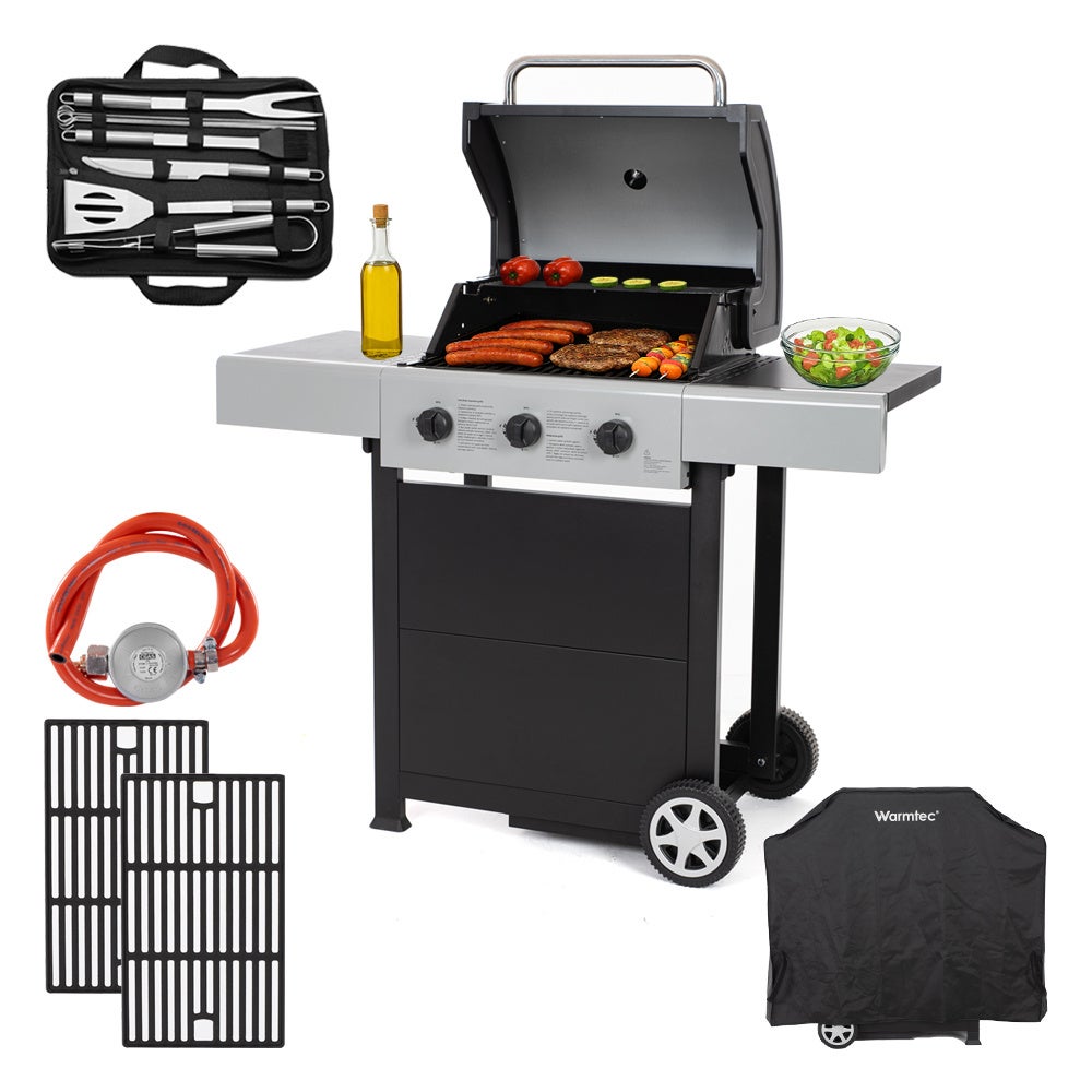 Ogrodowy grill gazowy Warmtec BlackFlame 7,2 kW 2 kółka + dodatkowe akcesoria sztućce