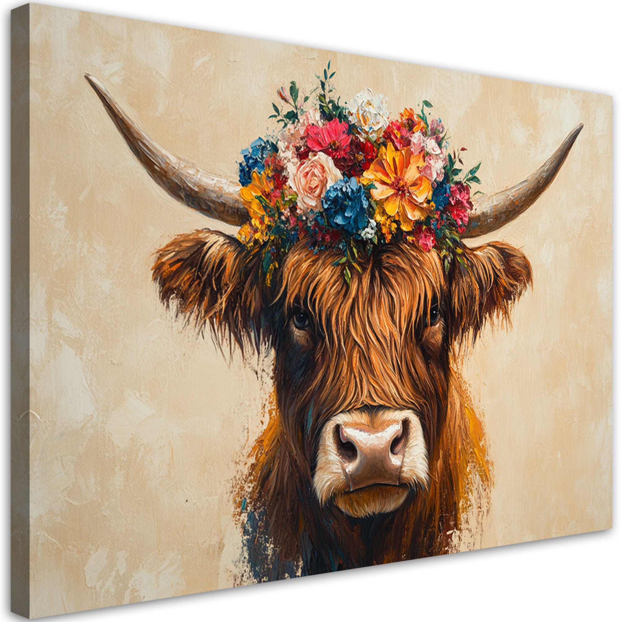 Obraz na płótnie, Abstrakcja Krowa Szkocka, Kwiaty 120x80