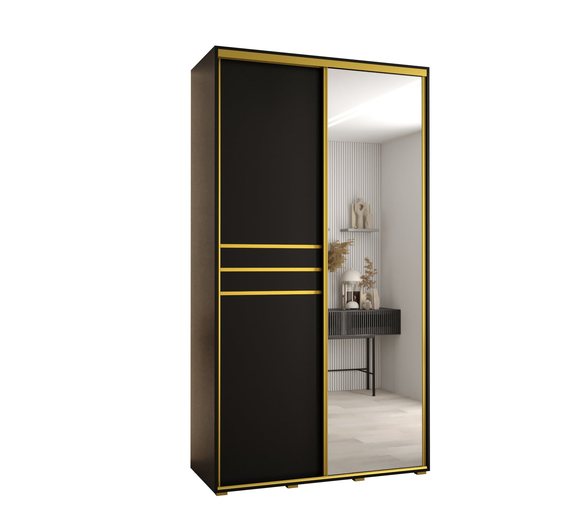 Szafa przesuwna z lustrem wysoka Davos 11 130 x 45 x 235,2 cm czarny + czarny + u. złoty - Abiks Meble