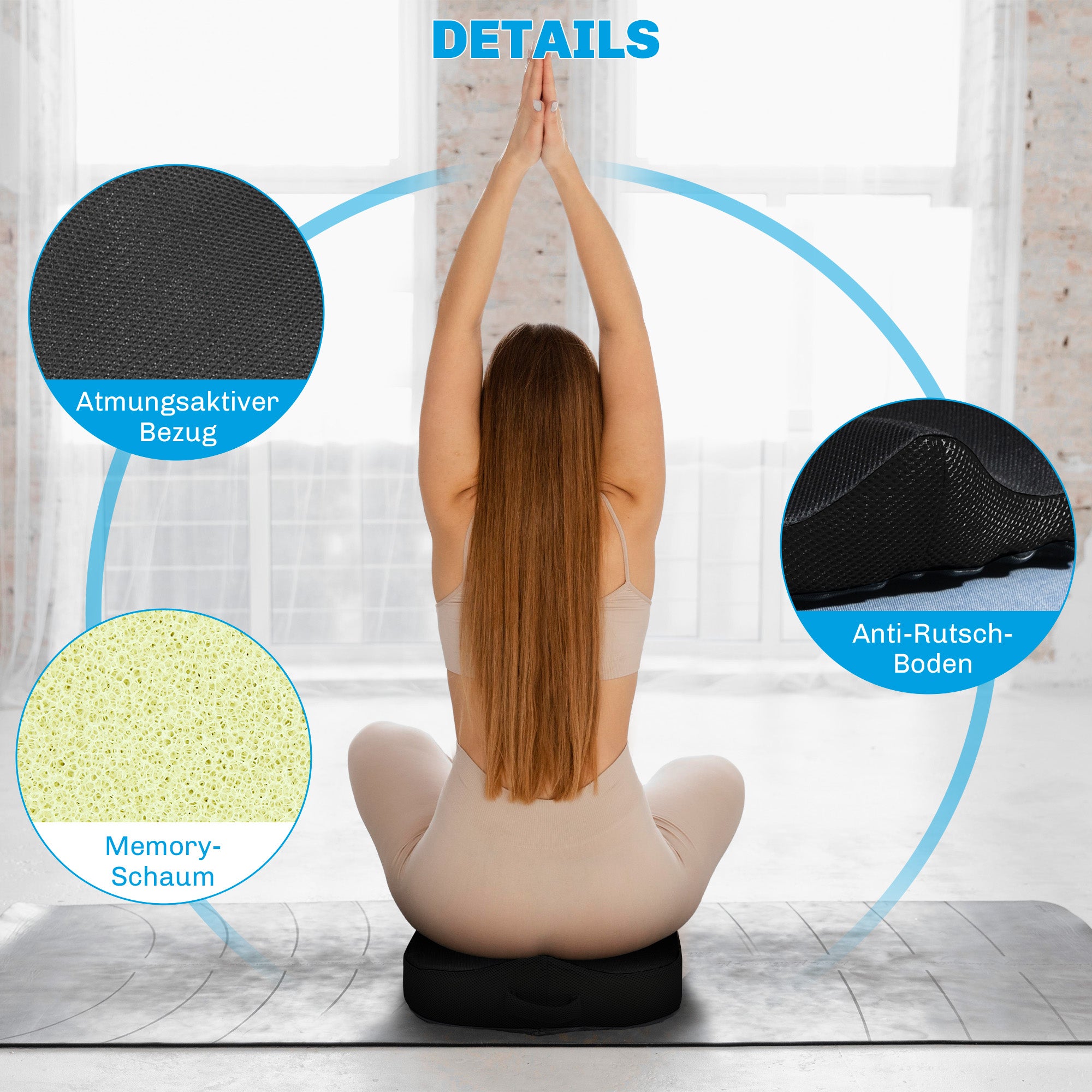 Almofada ortopédica cóccix 44×39×13 cm, espuma viscoelástica, antiderrapante, para escritório‑carro - 5