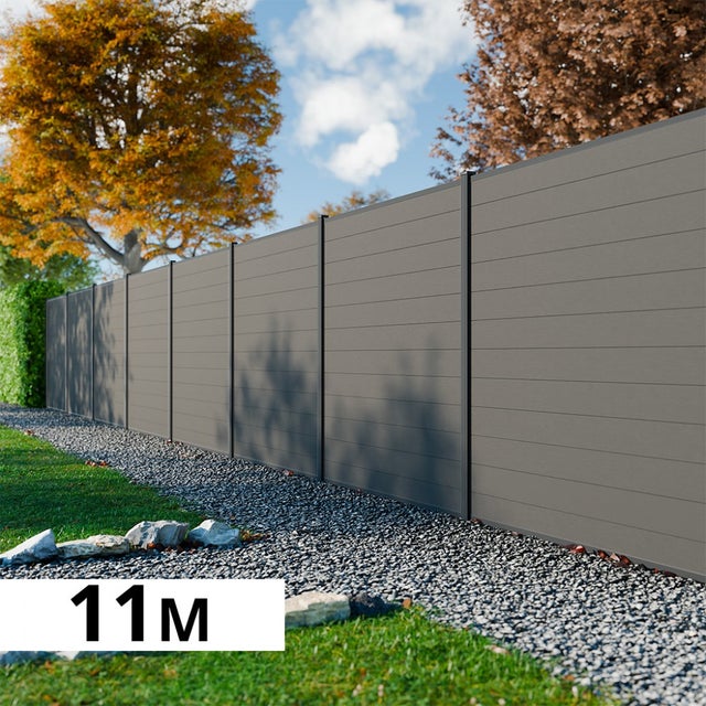 Kit Clôture Bois Composite Platine 11x1,8m RIO - Poteaux en Aluminium Gris - Brise Vue - Palissade