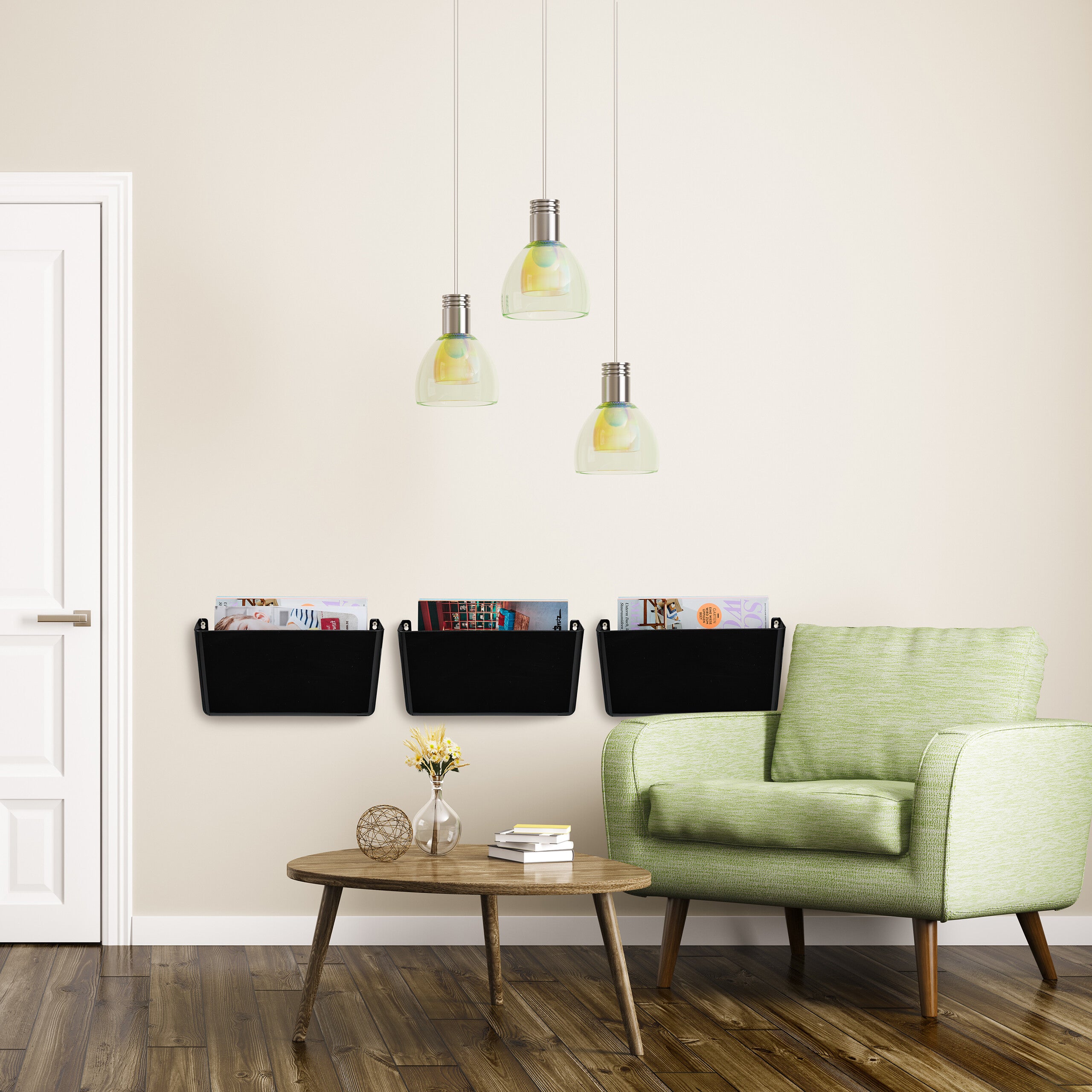 Porte-documents mural en lot de 3, plastique, pour magazines et journaux, HLP : 19 x 33 x 10,5 cm, noir, Relaxdays - 2