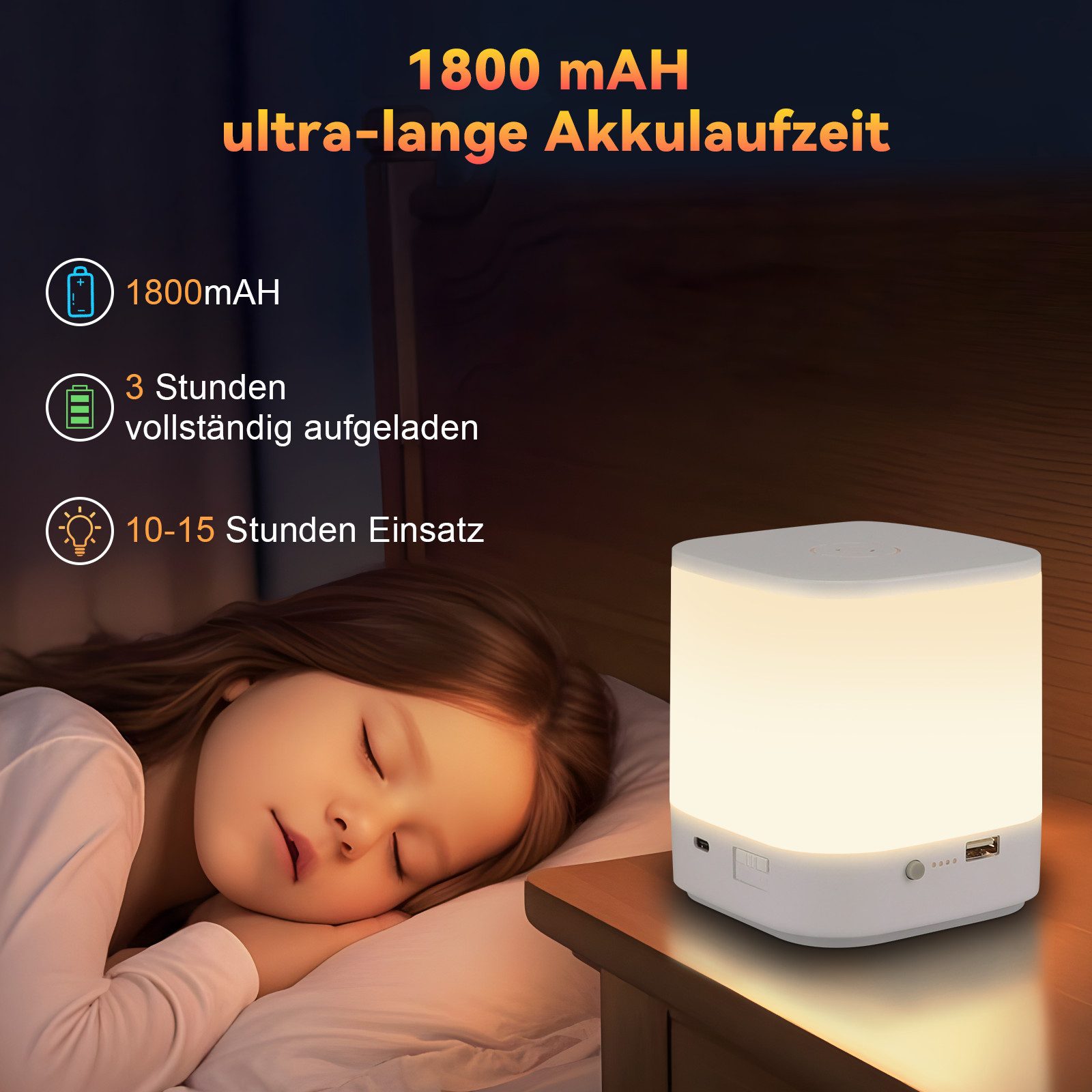 Lâmpadas de mesa LED NETTLIFE, pacote com 2, com bateria recarregável de 1800 mAH 3000-6500 K USB com 3 temperaturas de cor e função - 2